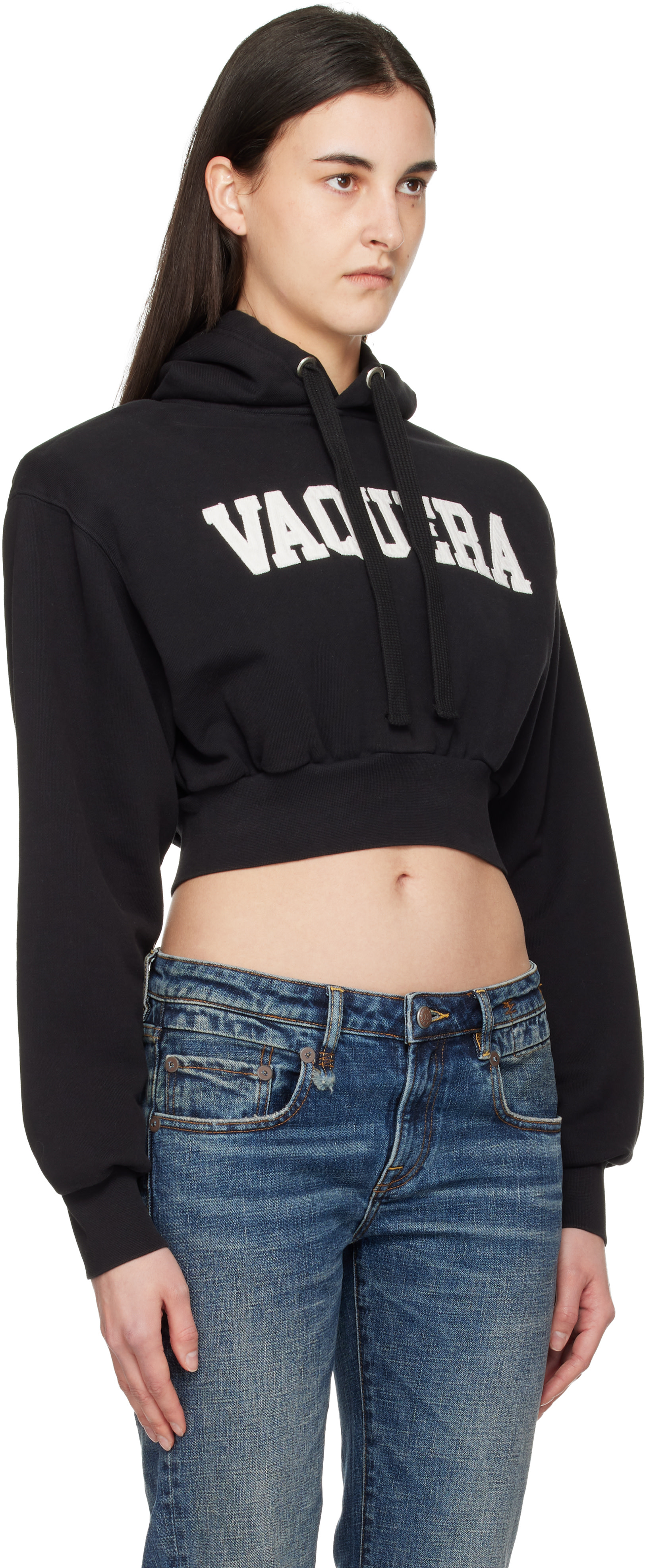 VAQUERA - Pull à capuche noir à épaulettes