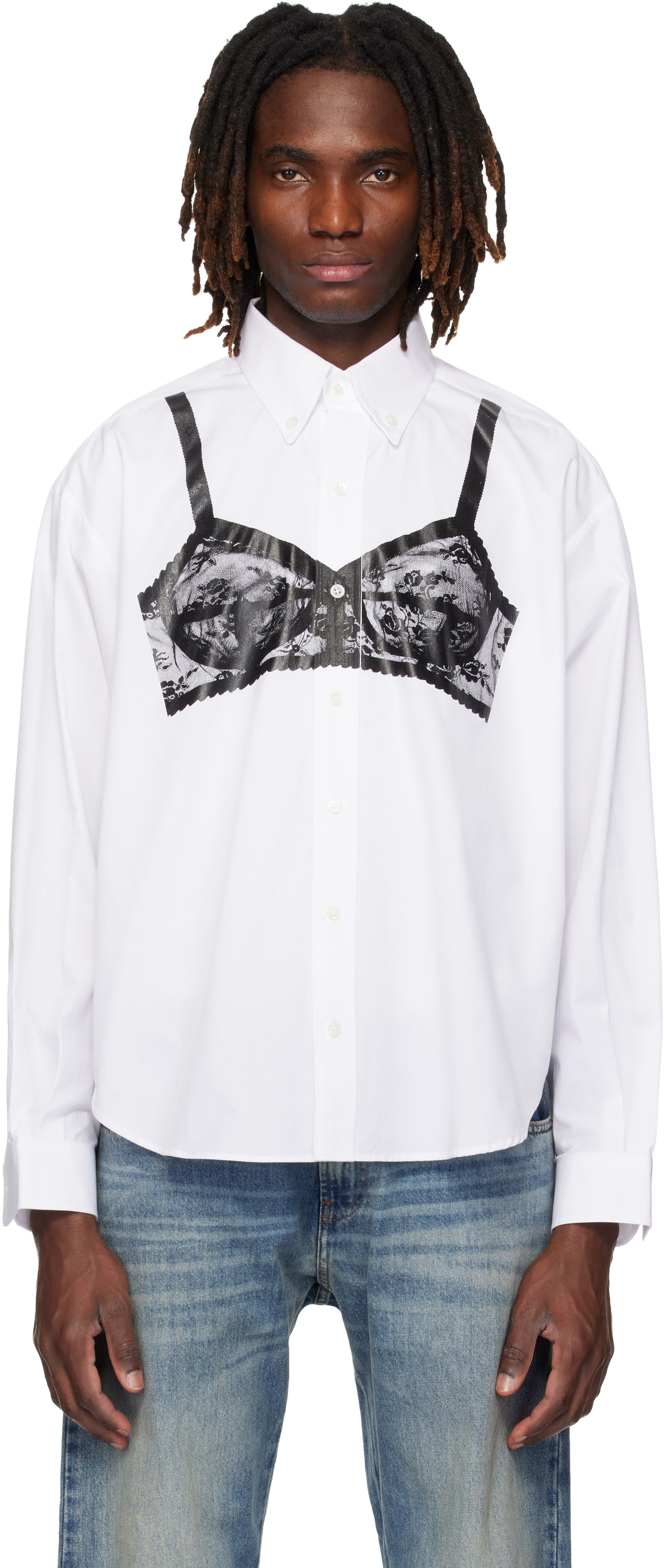 VAQUERA: White Trompe L'oeil Bra Button Down Shirt | SSENSE