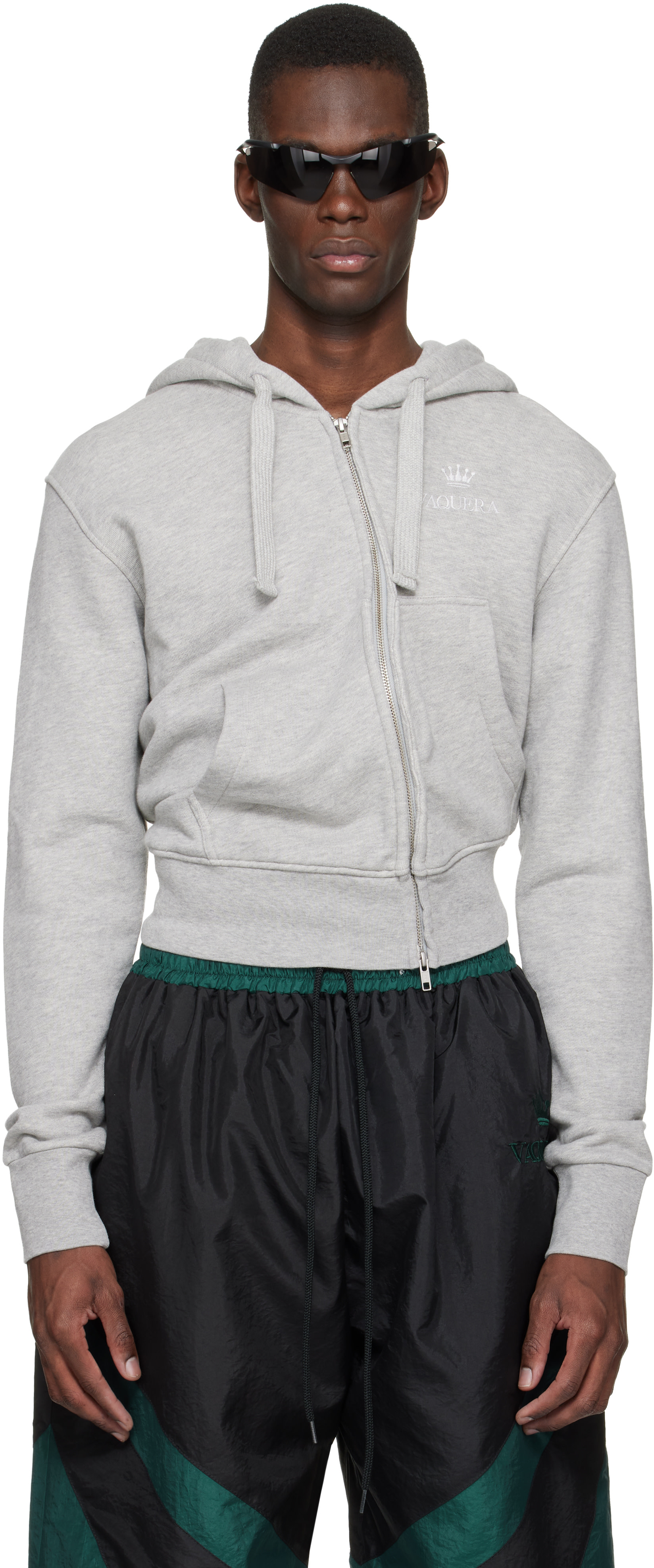 VAQUERA - Pull à capuche gris à glissière torsadée