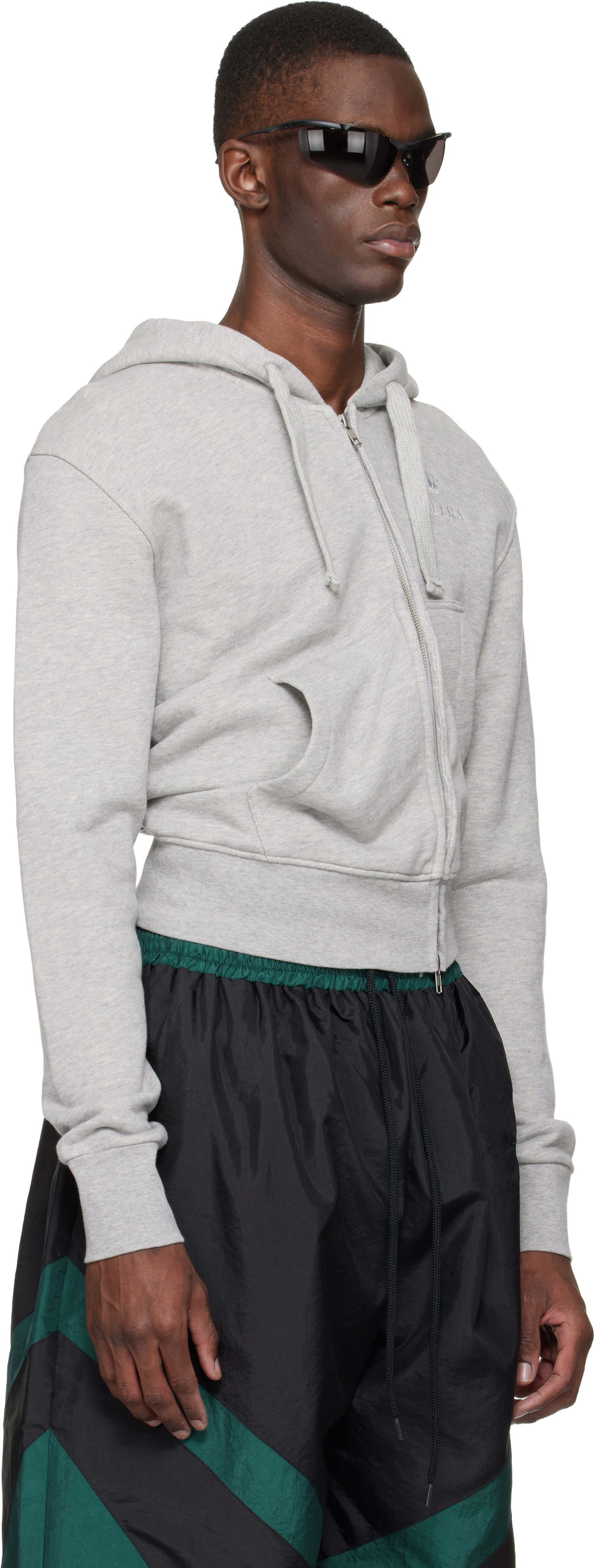 VAQUERA - Pull à capuche gris à glissière torsadée