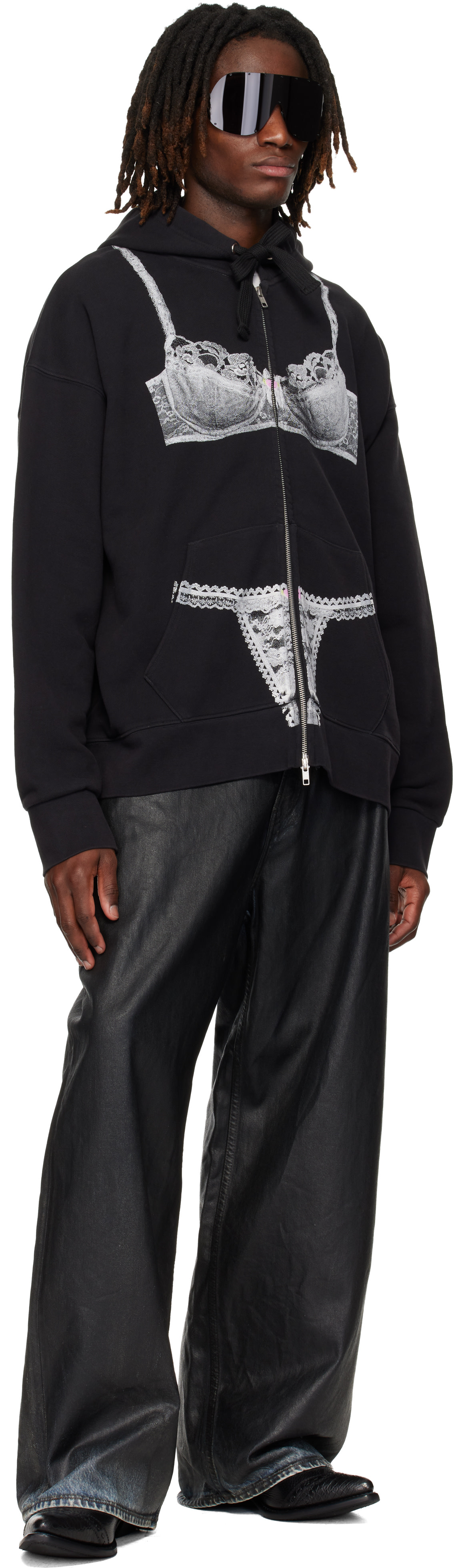 VAQUERA: Black Trompe l'Oeil Zip Hoodie | SSENSE