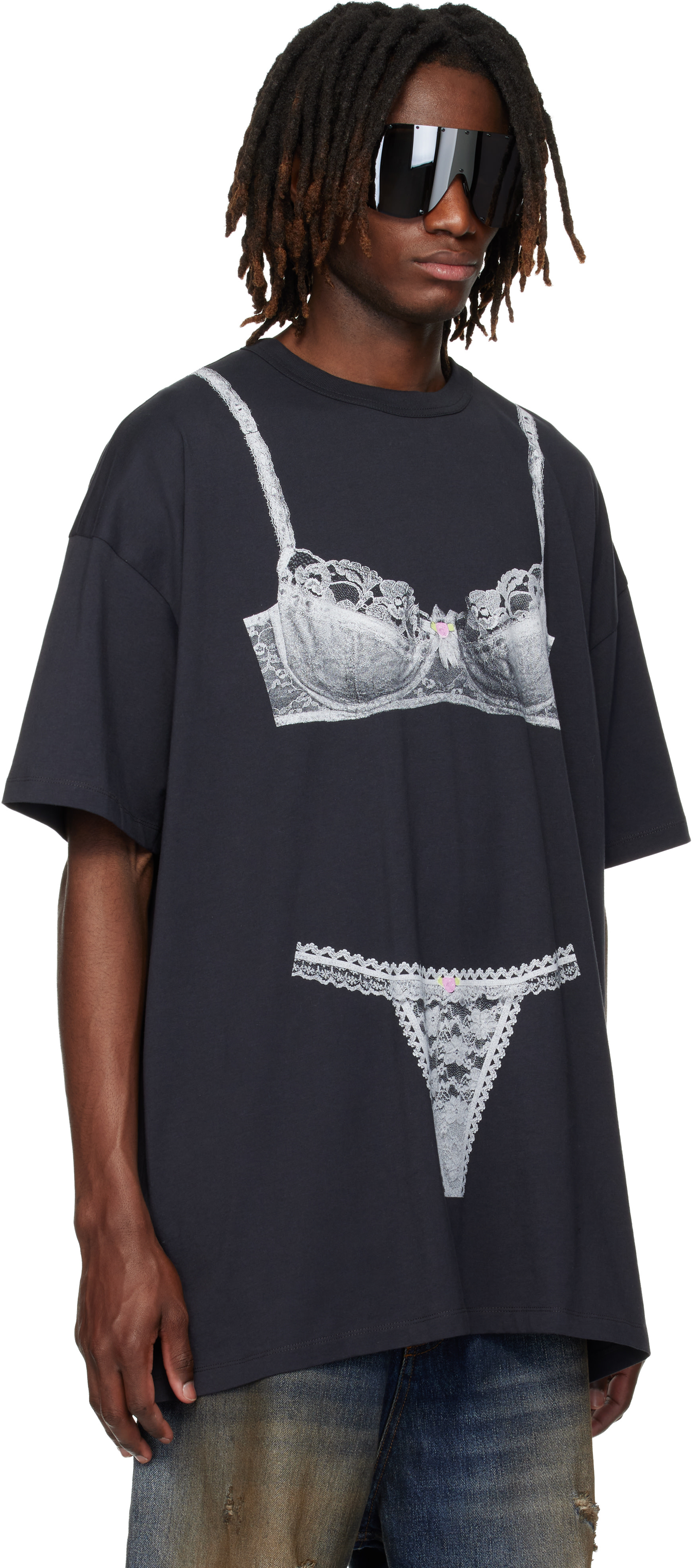 Vaquera トロンプルイユ　Tシャツ VAQUERA: Black Trompe l'Oeil Tall T-shirt | SSENSE