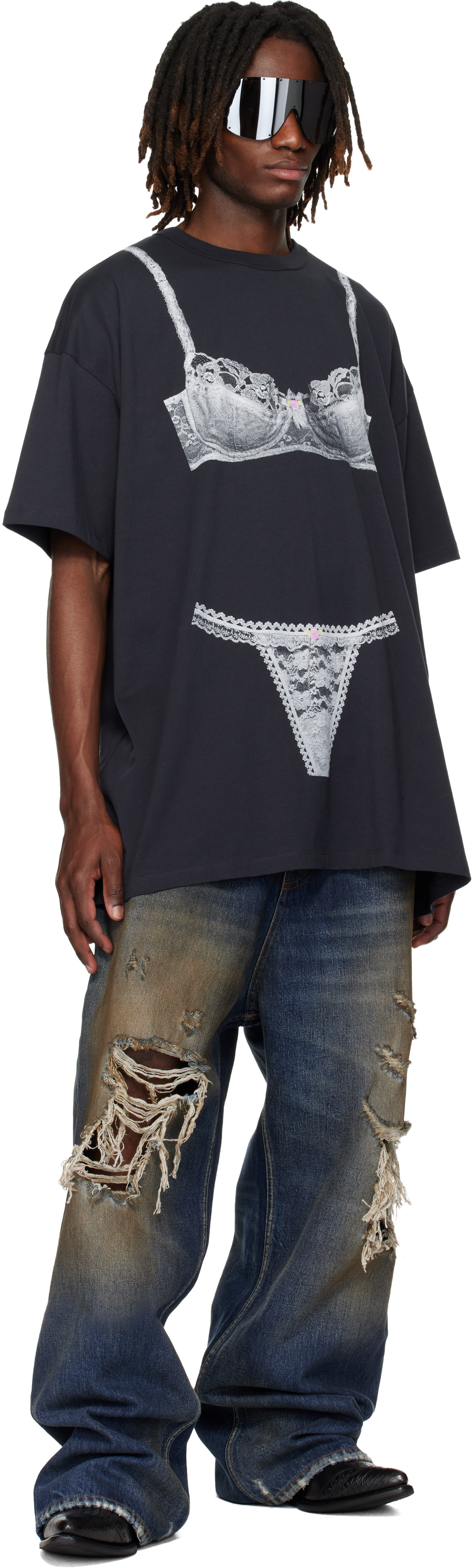 VAQUERA: Black Trompe l'Oeil Tall T-shirt | SSENSE United Kingdom