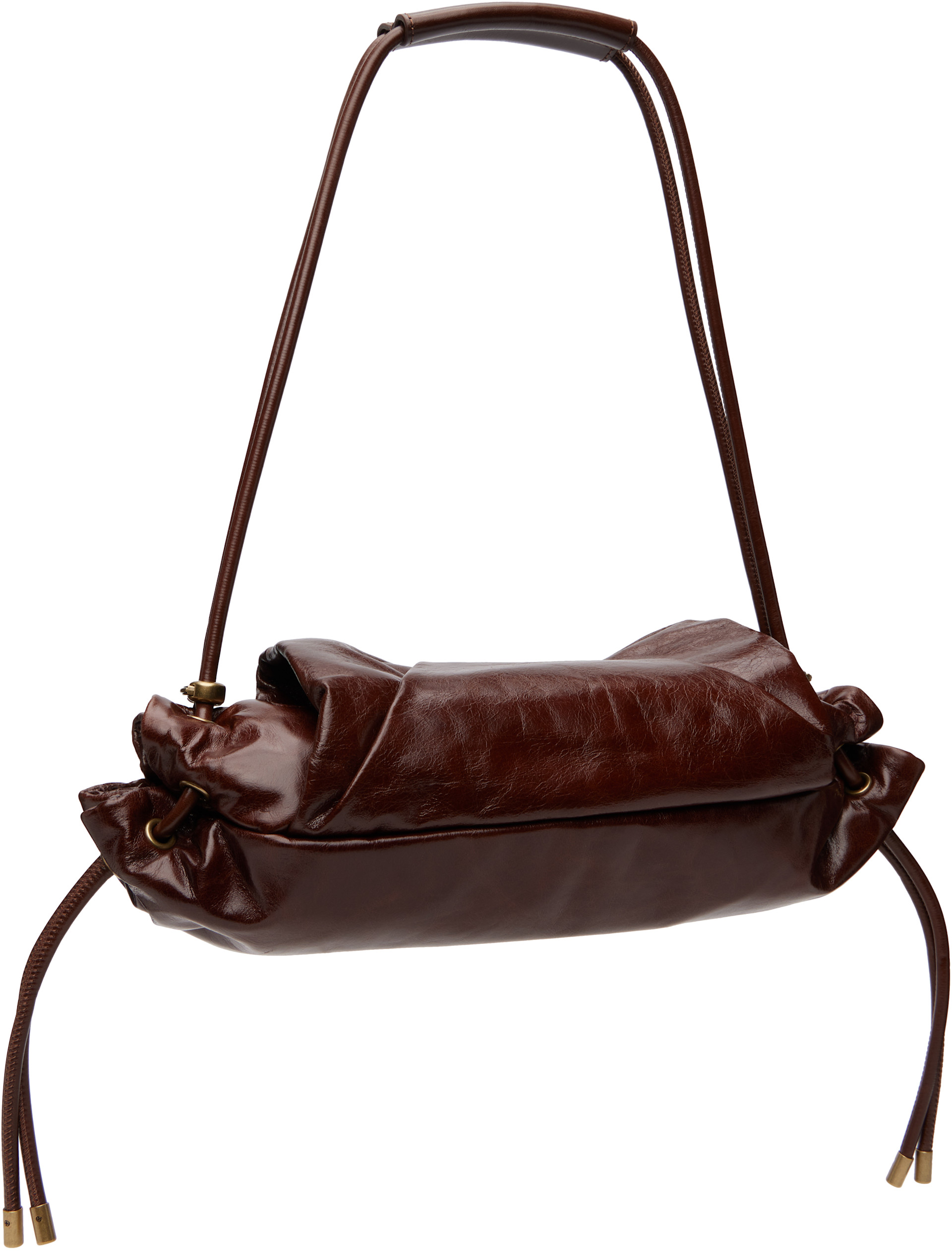 Diesel: ブラウン Scrunch-D-Small シャイニーレザー ショルダーバッグ