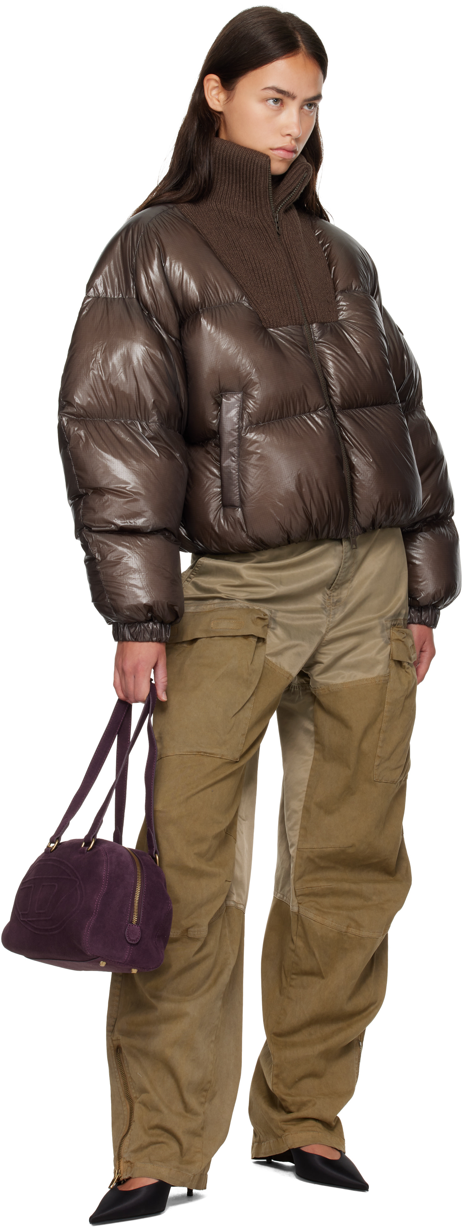 Diesel: パープル 1DR Dome Oval D Logo スエード ショルダーバッグ