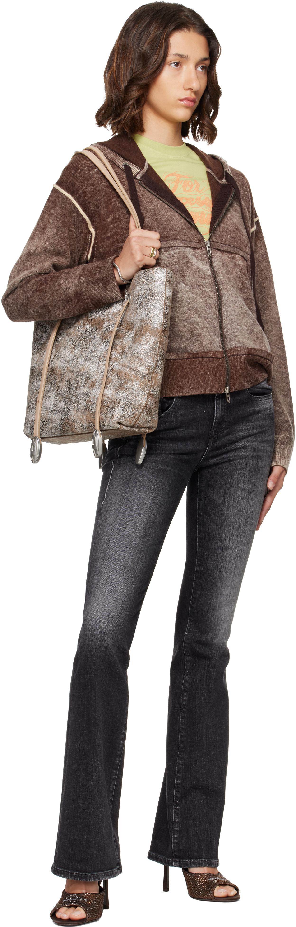 Diesel - Cabas beige et blanc en cuir