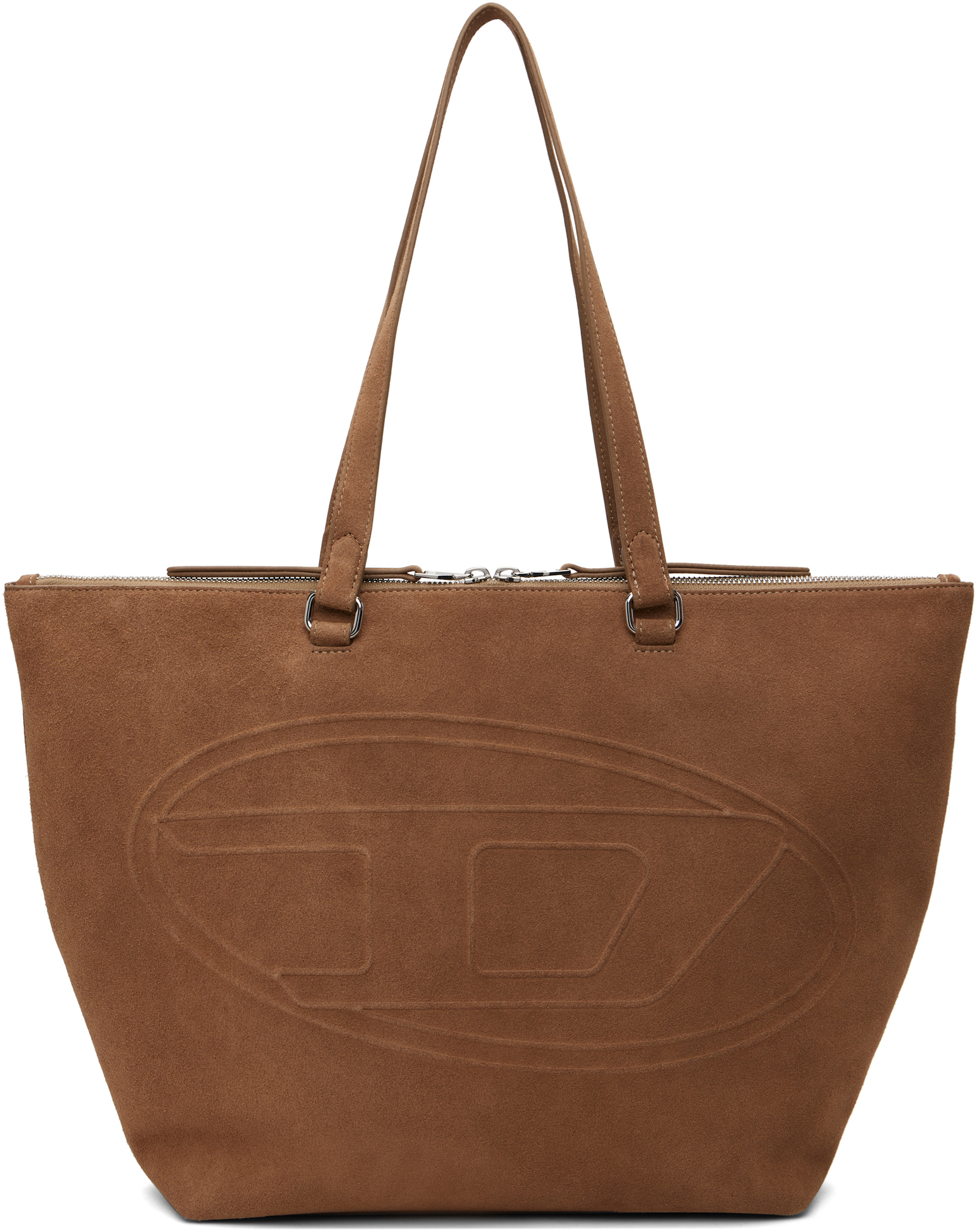 Diesel: ベージュ 1DR Dome Oval D Logo スエード トートバッグ 