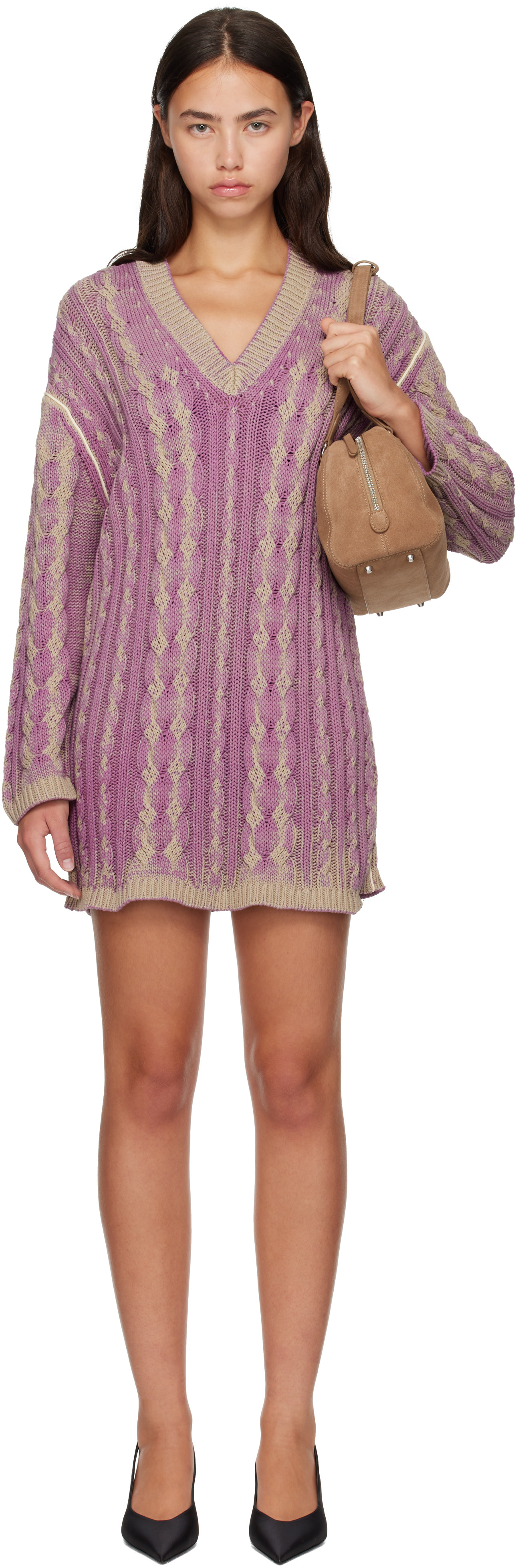 Diesel - Robe courte de style pull mauve et kaki