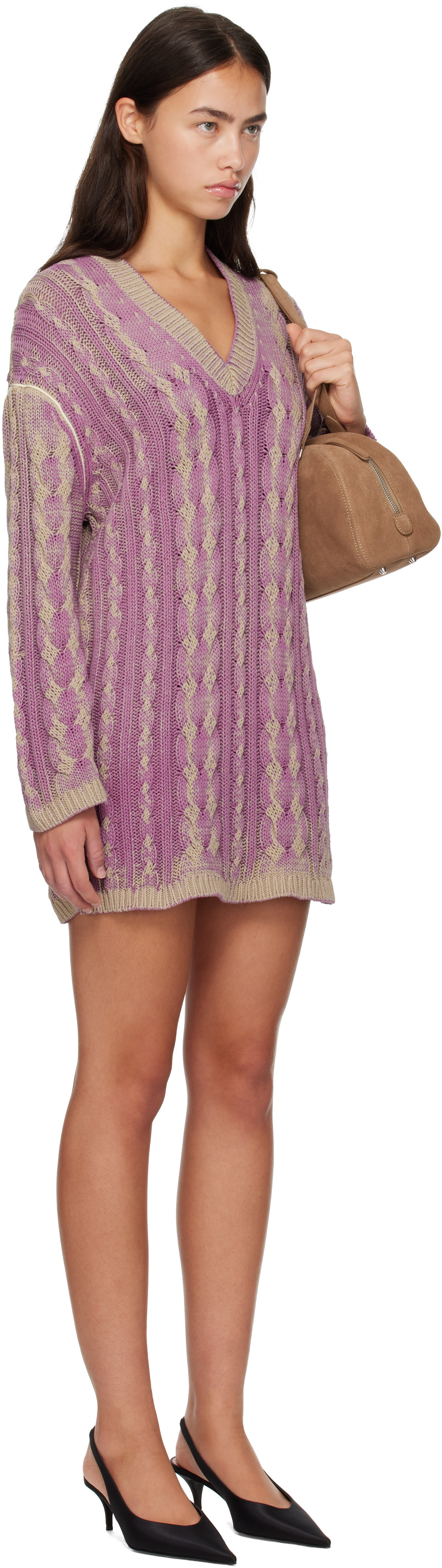 Diesel - Robe courte de style pull mauve et kaki