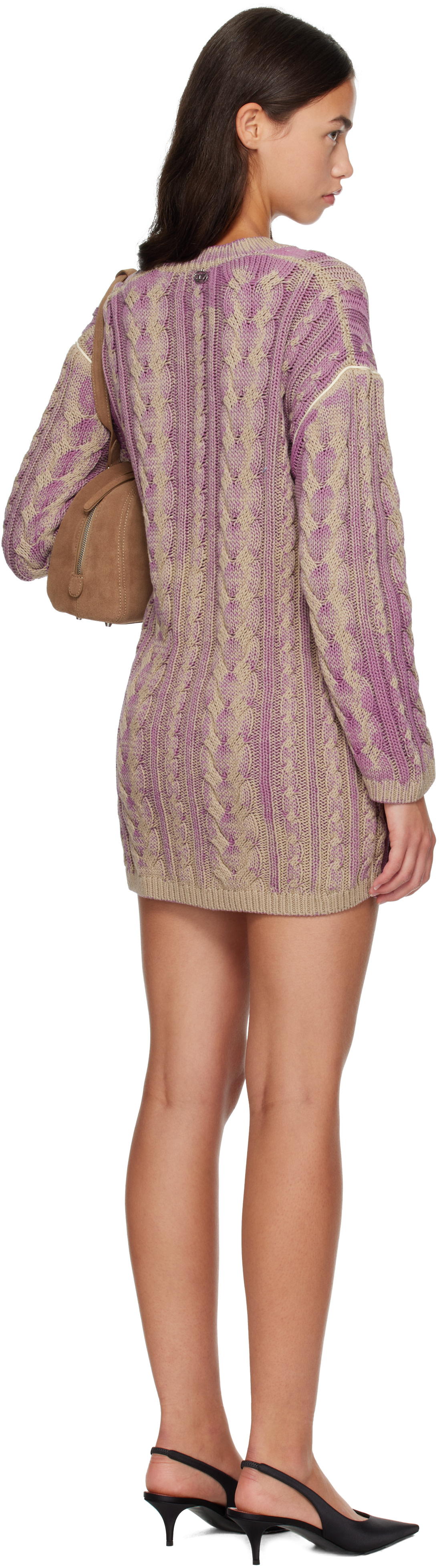 Diesel - Robe courte de style pull mauve et kaki