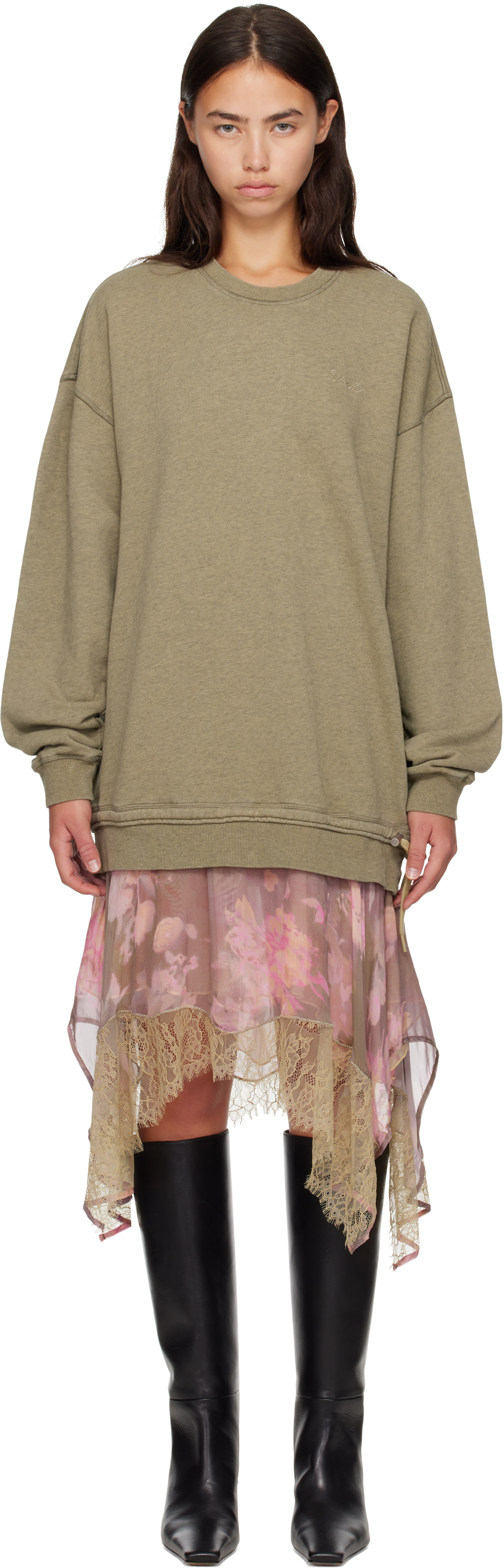 Diesel - Robe courte de style pull molletonné kaki et rose