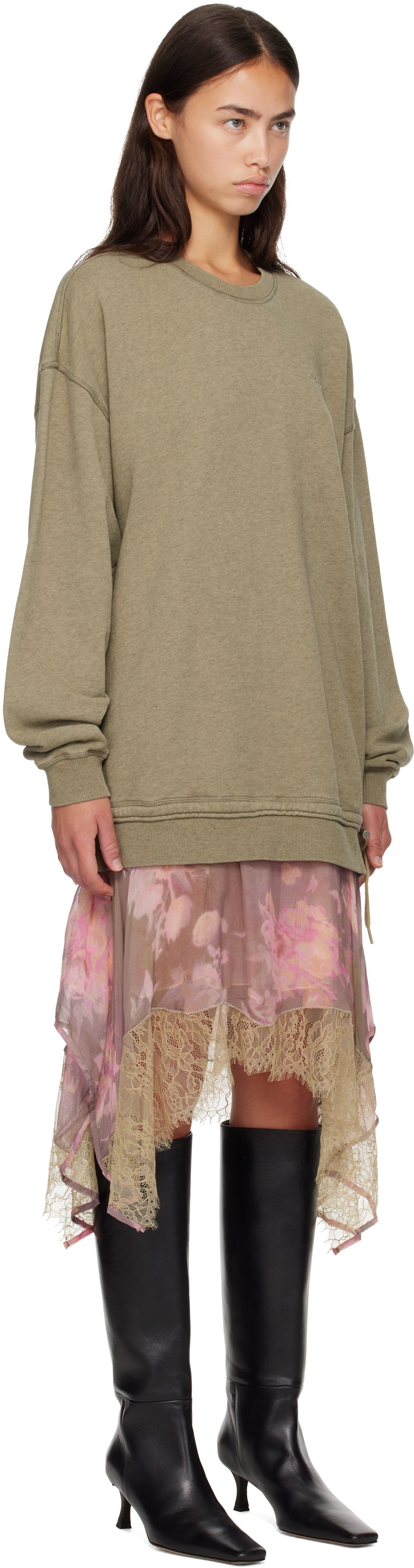 Diesel - Robe courte de style pull molletonné kaki et rose