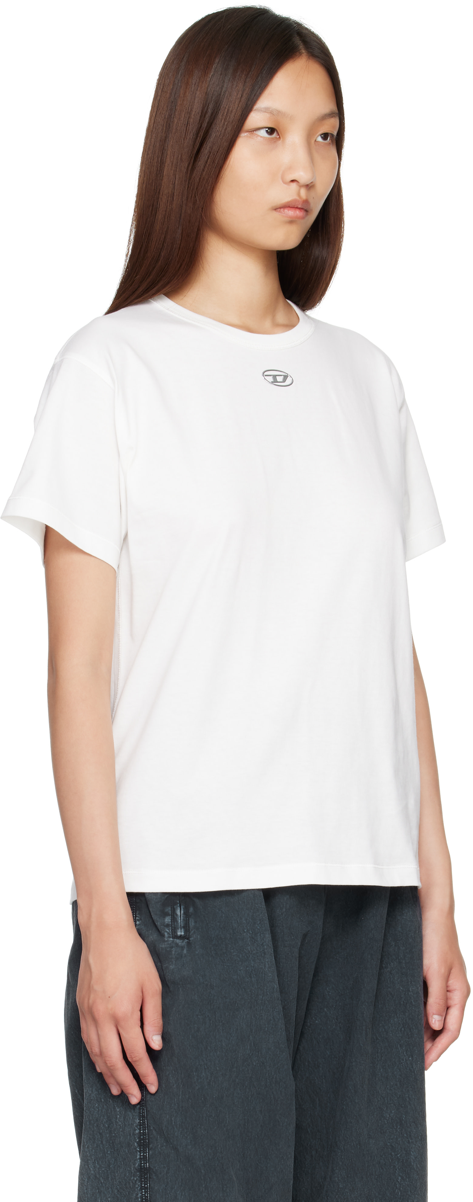 DIESEL 半袖Tシャツ ホワイト メタルロゴ Diesel: ホワイト Metallic Oval D コットン Tシャツ | SSENSE 日本