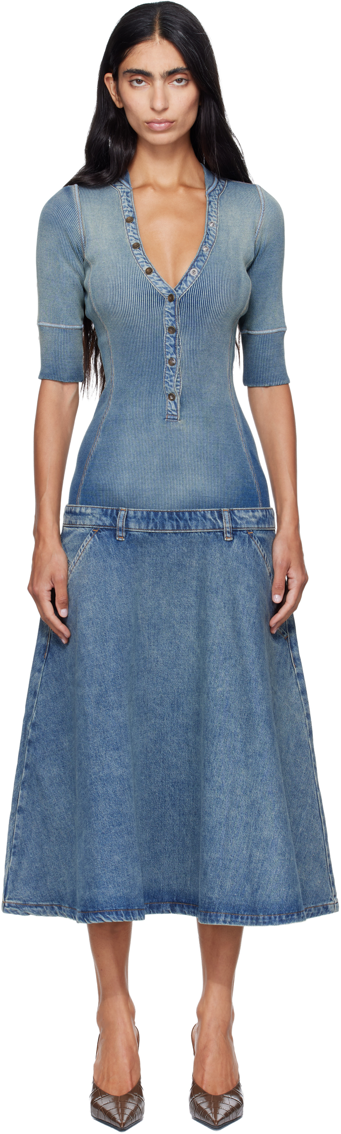 diesel jeans dress D-Ony Midi in Denim Detailed with a metal Oval D on the front and fastened with criss Diesel: Blue Drop-Waist Knit &
