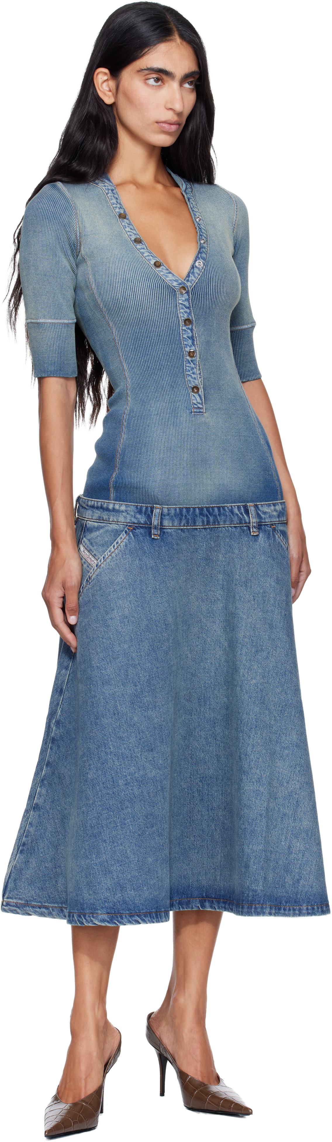 diesel denim dress RARE Vintage Women LGB If Six Was Nine Style Patchwork Multicolor ribbed knit fabric with a wide Diesel Woman Blue Dresses -