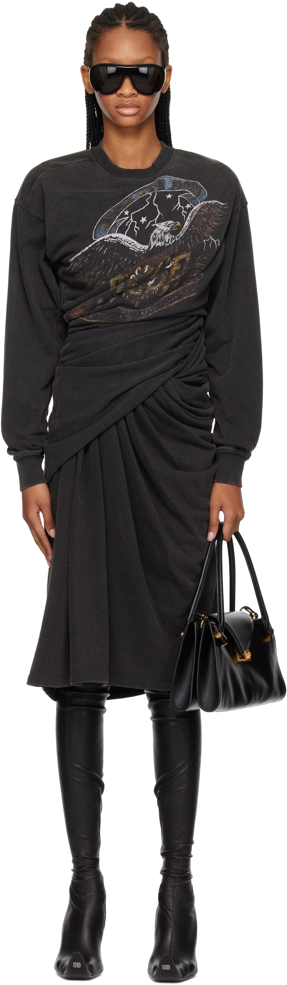 Diesel - Robe midi de style pull molletonné Concert grise à image