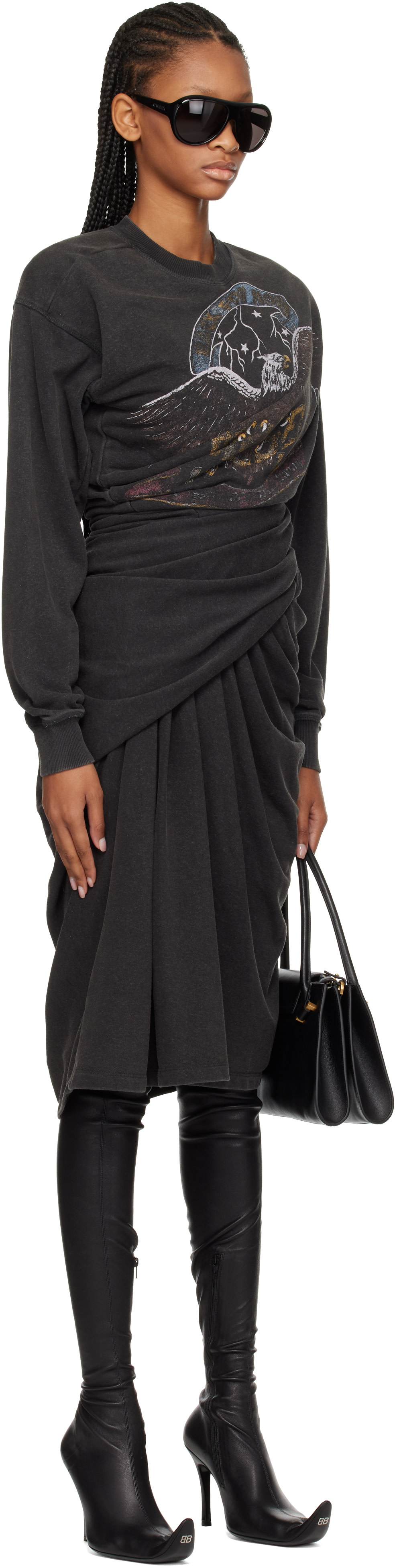 Diesel - Robe midi de style pull molletonné Concert grise à image