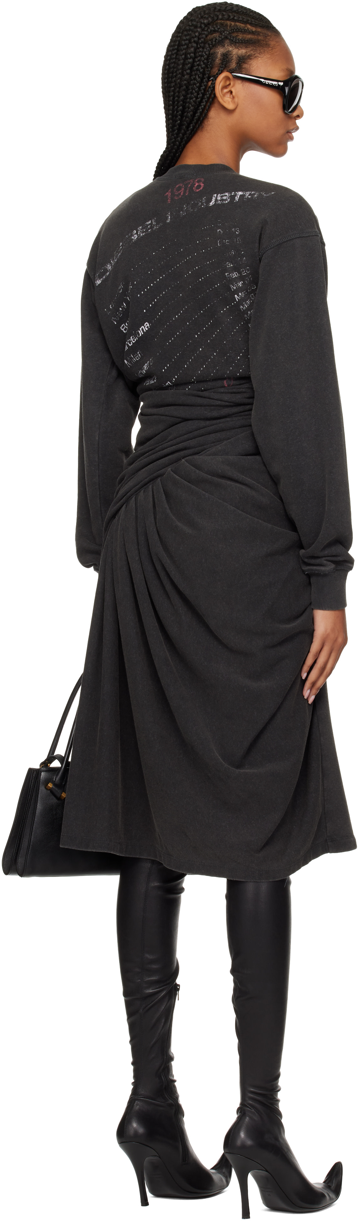 Diesel - Robe midi de style pull molletonné Concert grise à image