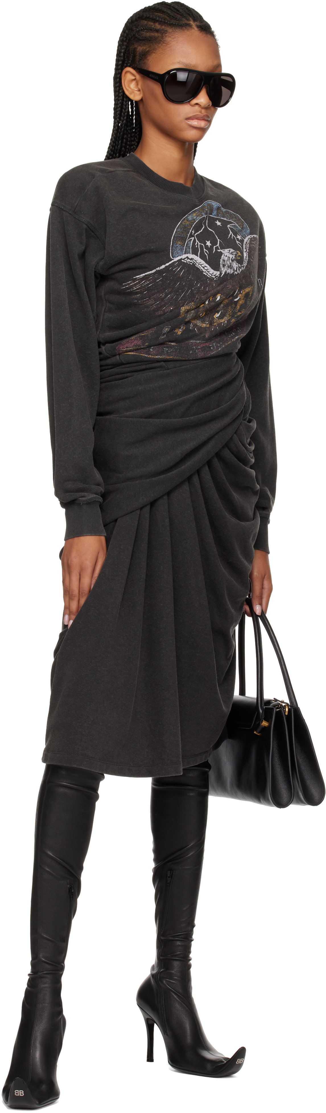 Diesel - Robe midi de style pull molletonné Concert grise à image