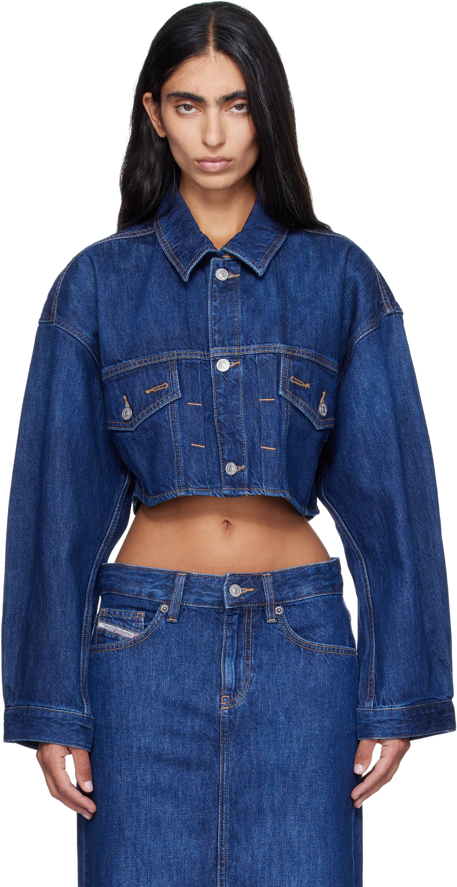 DIESEL バッククロップドデニムジャケット Diesel: ブルー クロップド オーバーサイズ デニム トラッカー