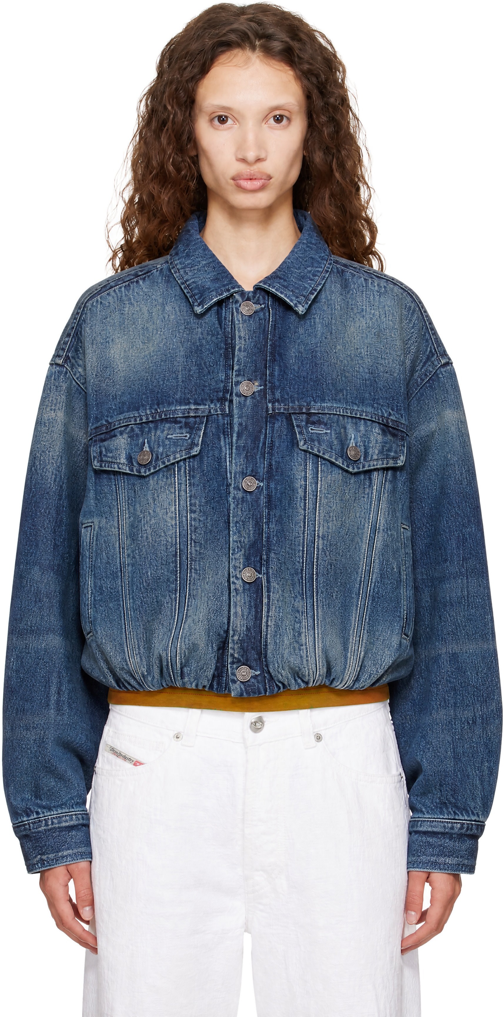 Diesel - Blue Elasticated Denim Trucker Jacket
