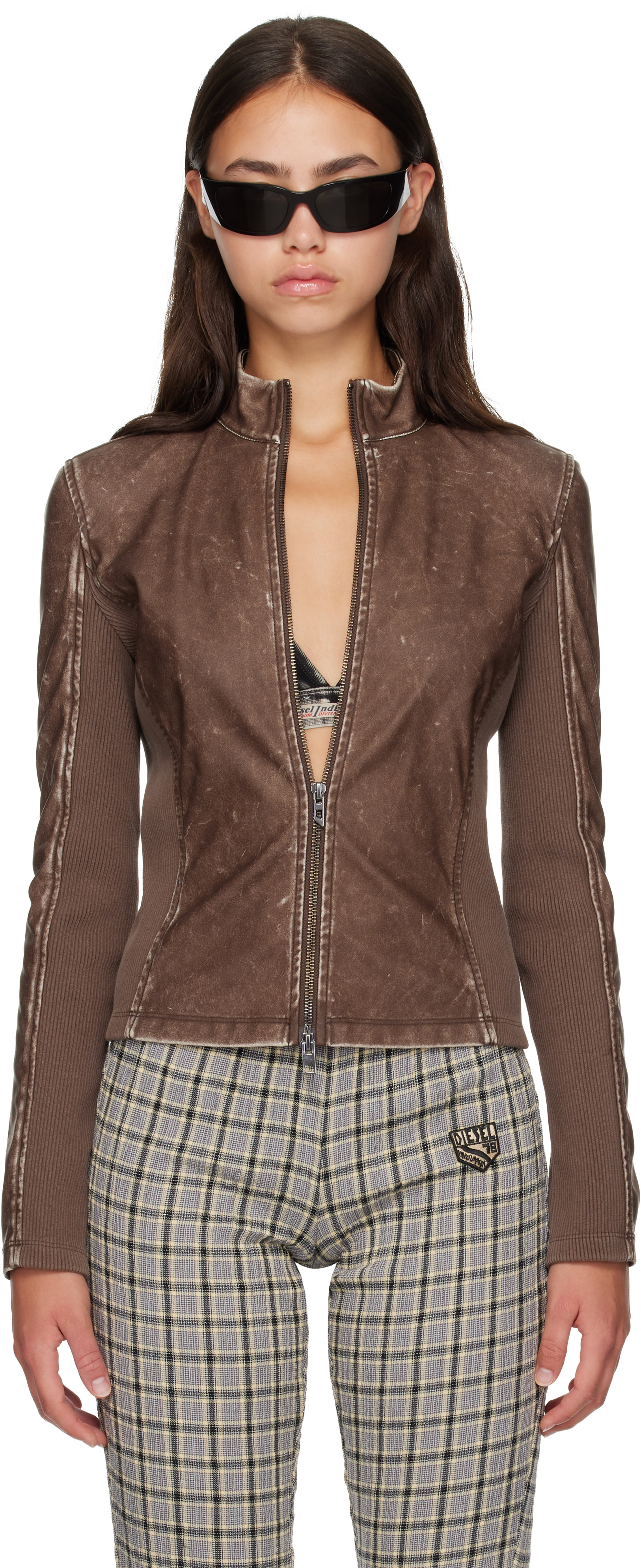 Diesel - Blouson motard brun