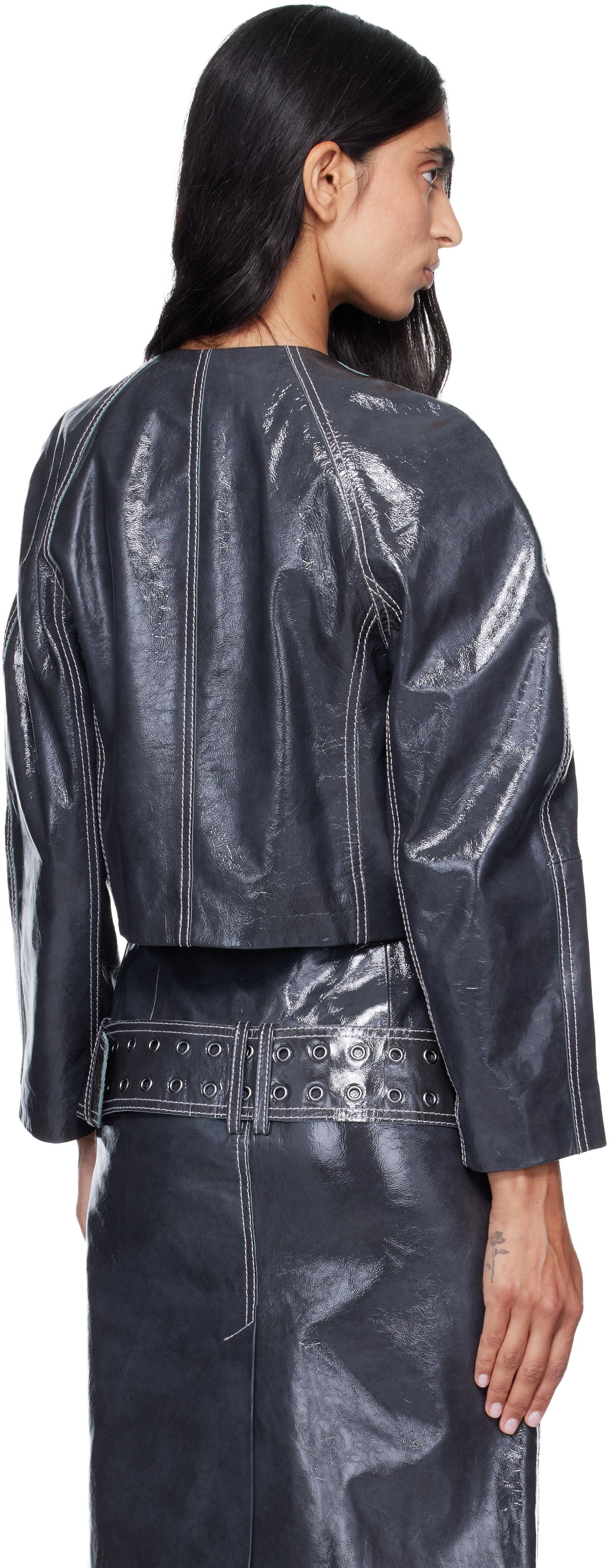 Diesel - Gray Patent-Leather Cocoon Sleeve Jacket