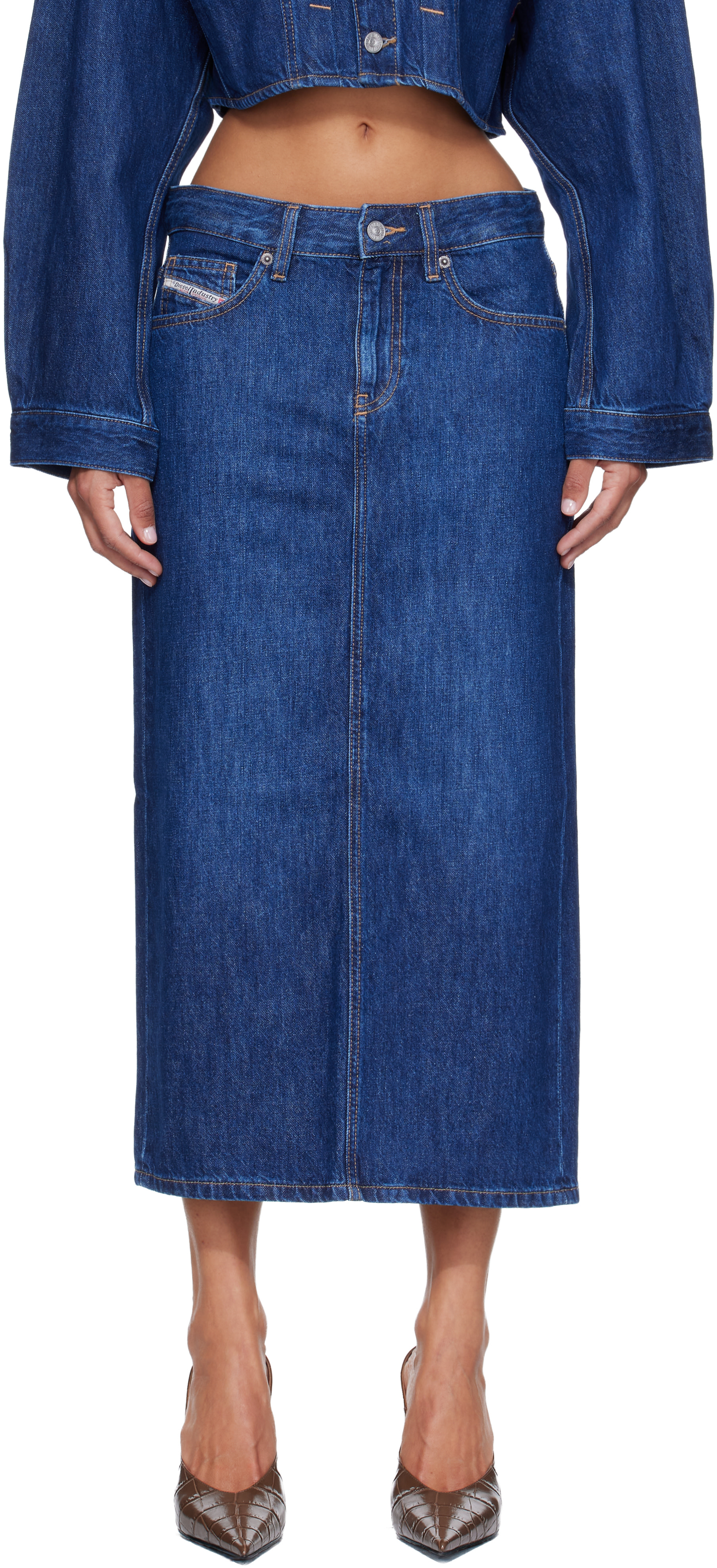 Diesel - Jupe midi bleue en denim