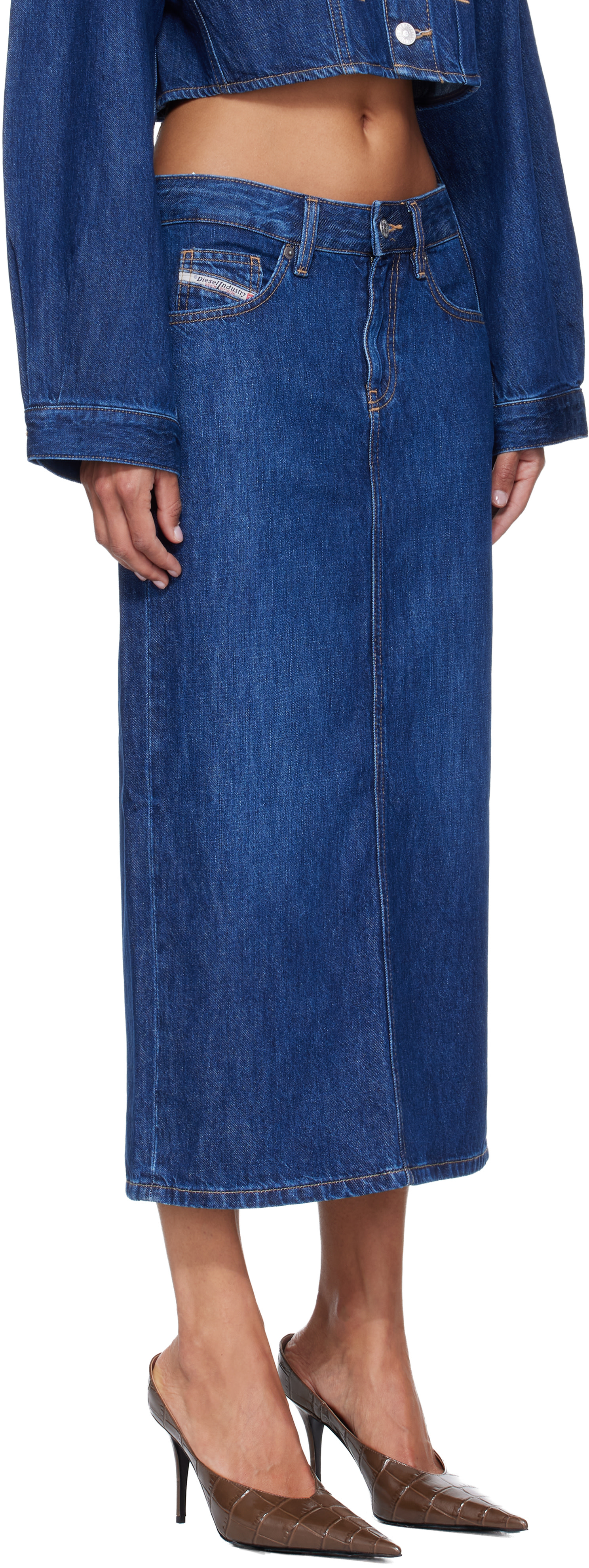 Diesel - Jupe midi bleue en denim