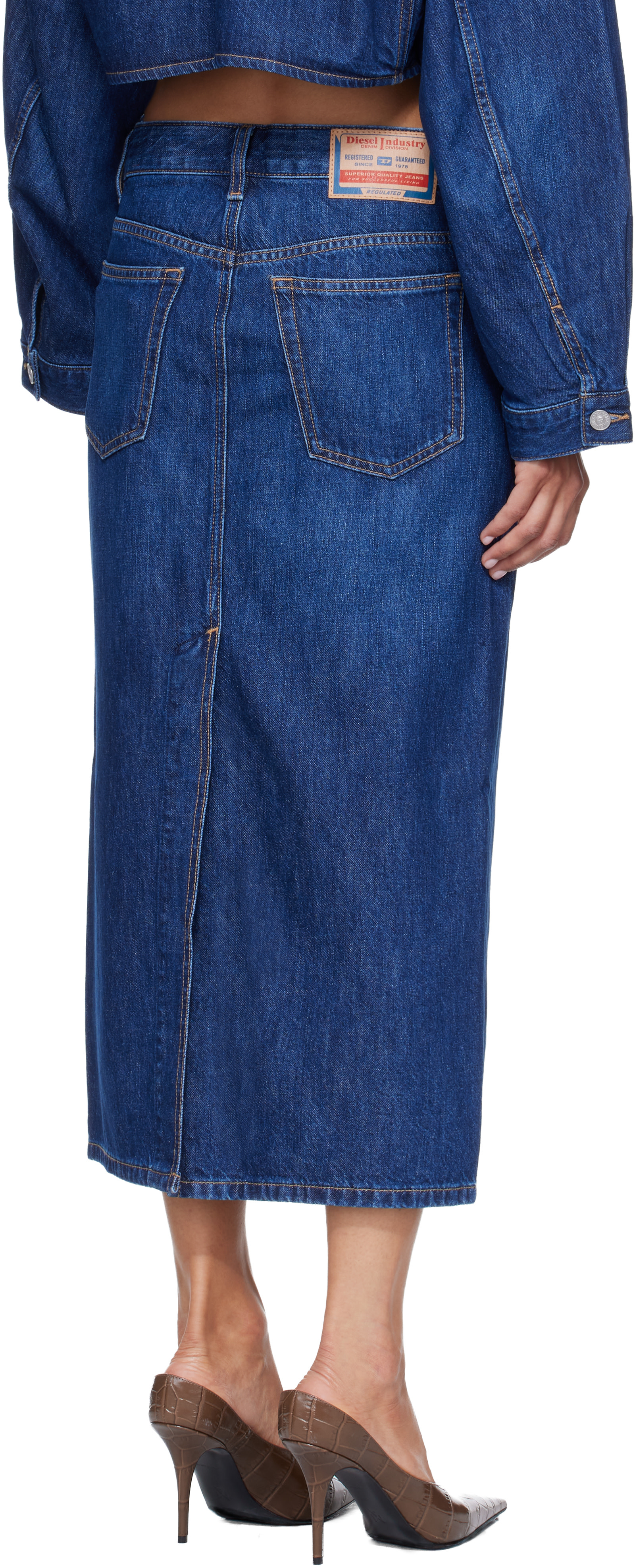 Diesel - Jupe midi bleue en denim