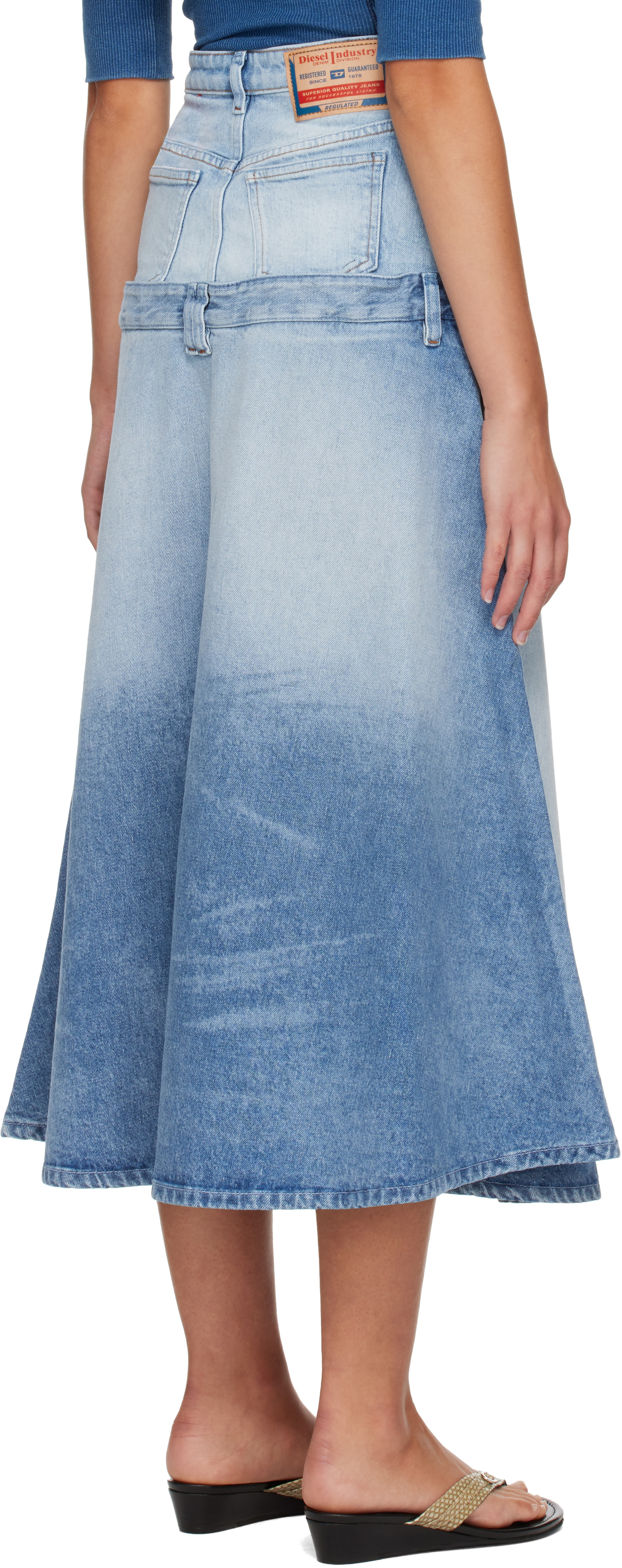 Diesel - Jupe midi étagée bleue en denim