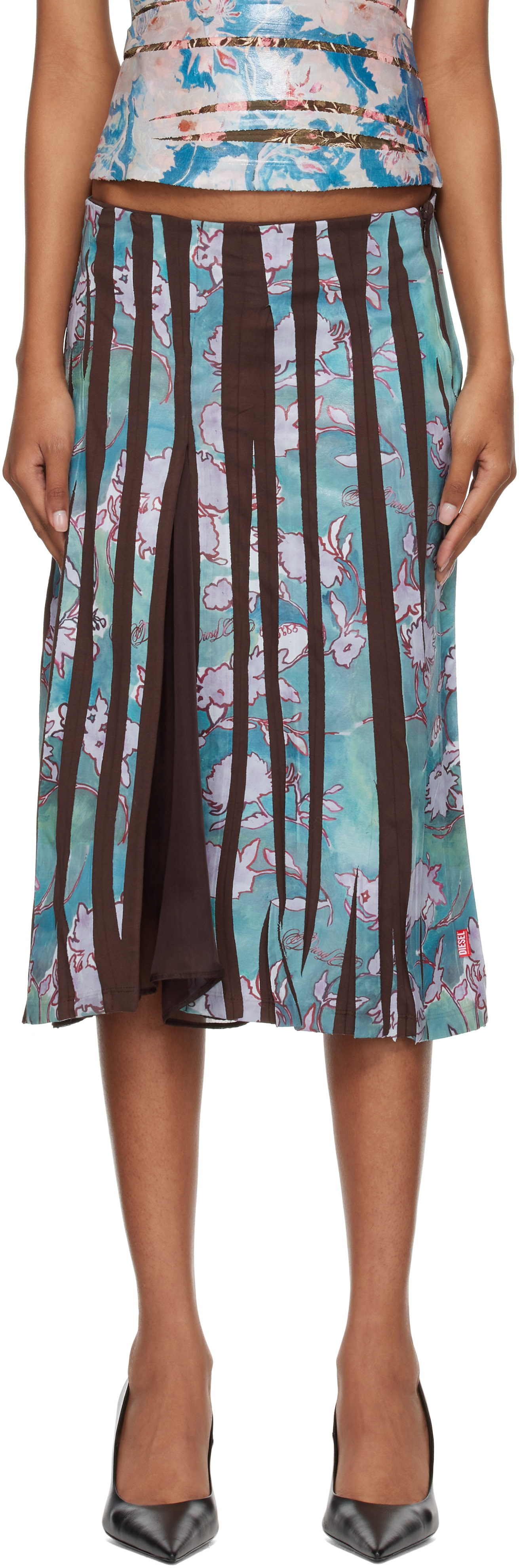 Diesel - Jupe midi O-Lima bleu et brun