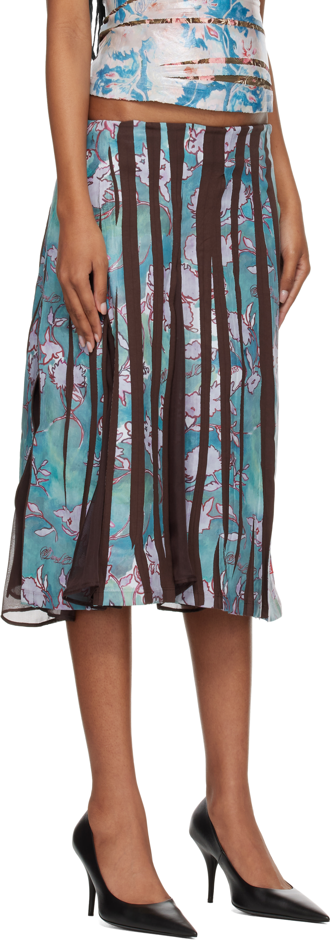 Diesel - Jupe midi O-Lima bleu et brun