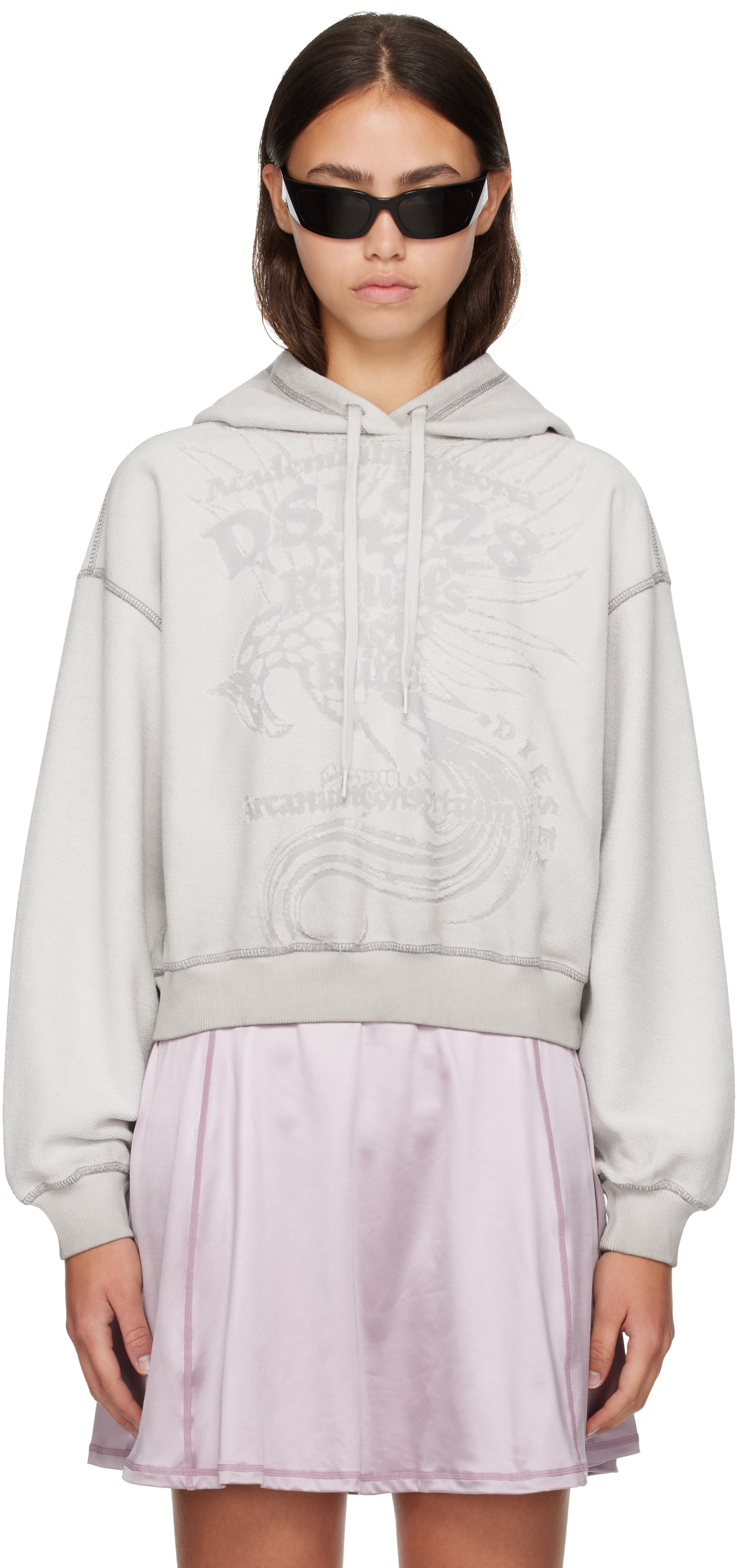 Diesel - Pull à capuche gris à image à logo en dévoré