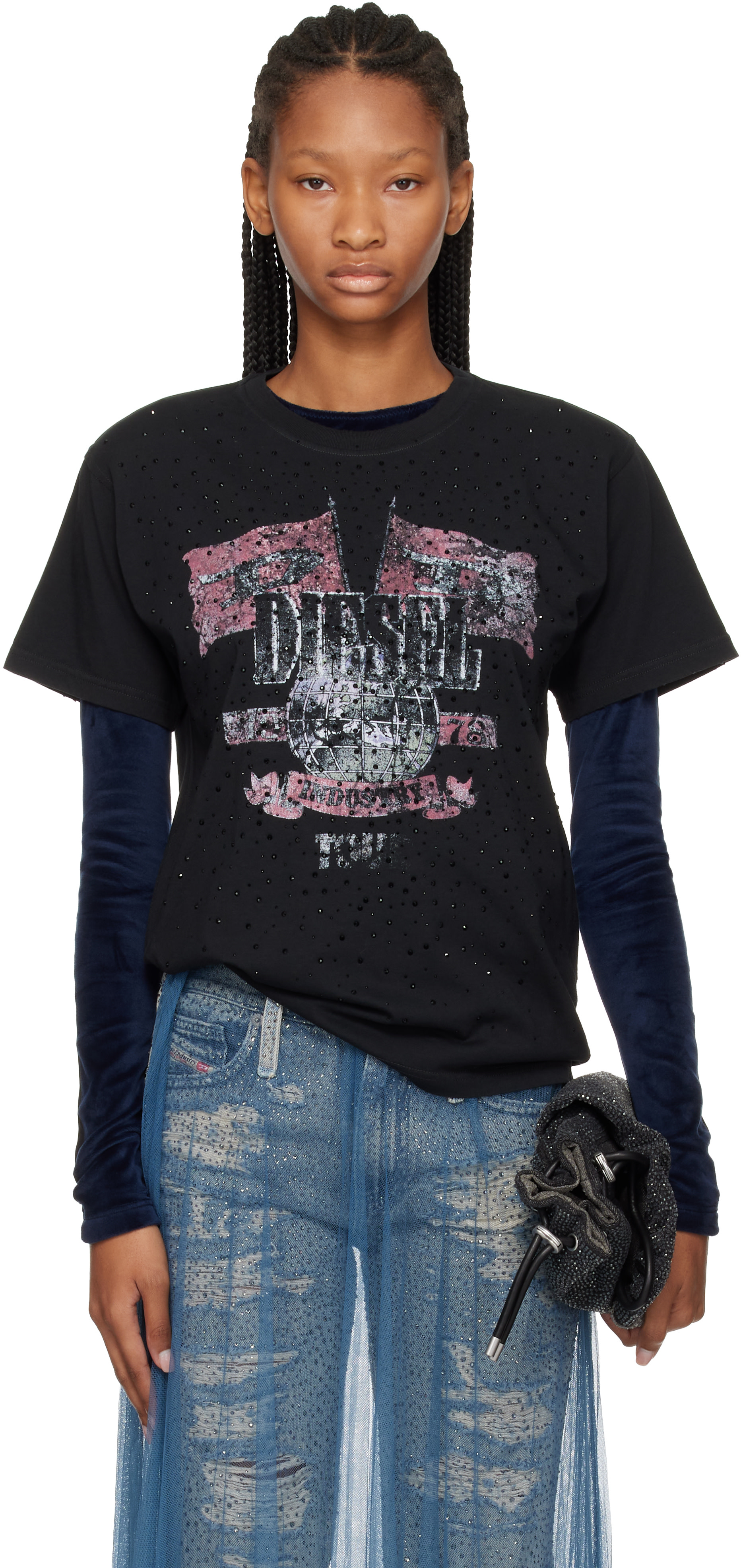DIESEL Tシャツ Diesel: Black Concert Graphics & Crystals T-shirt | SSENSE Canada