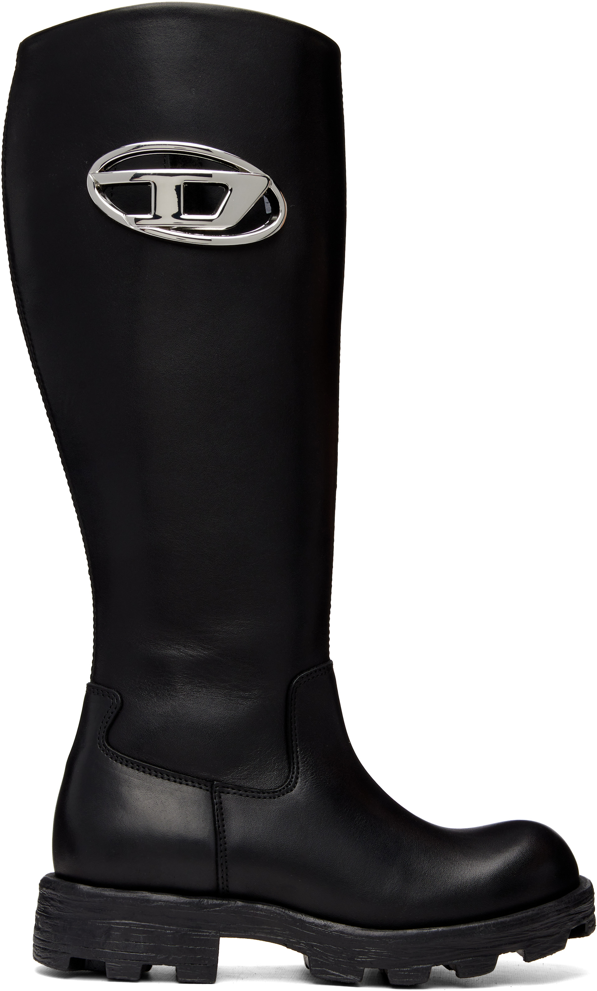 DIESEL ブラックレザーブーツ ジッパー付き Diesel: ブラック D-Hammer-Leather ニーハイブーツ | SSENSE 日本