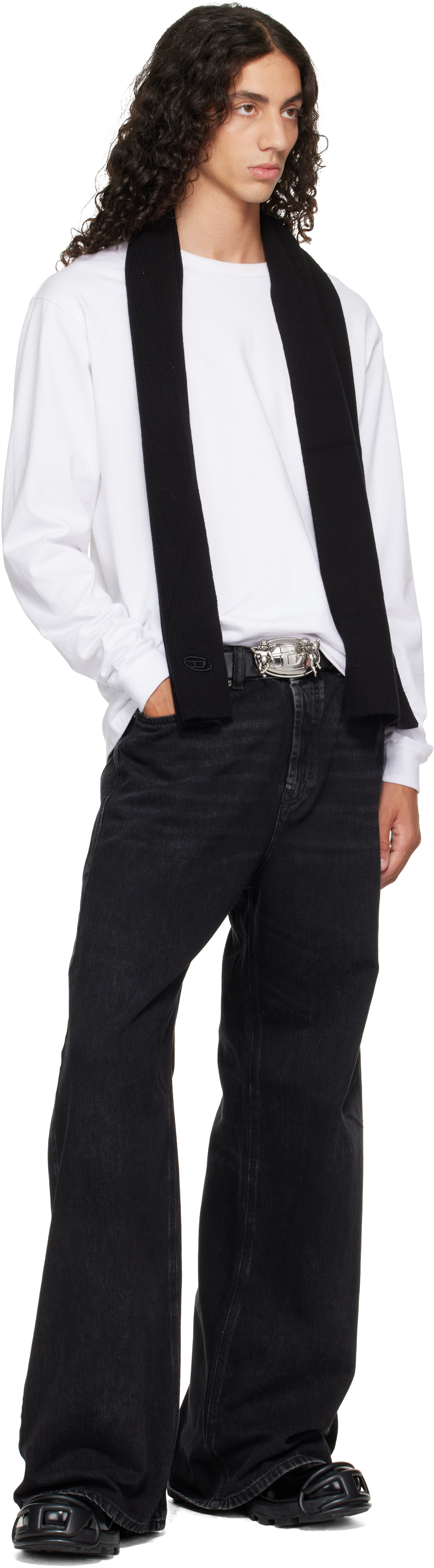 Diesel - Black Ribbed Wool-Blend Scarf