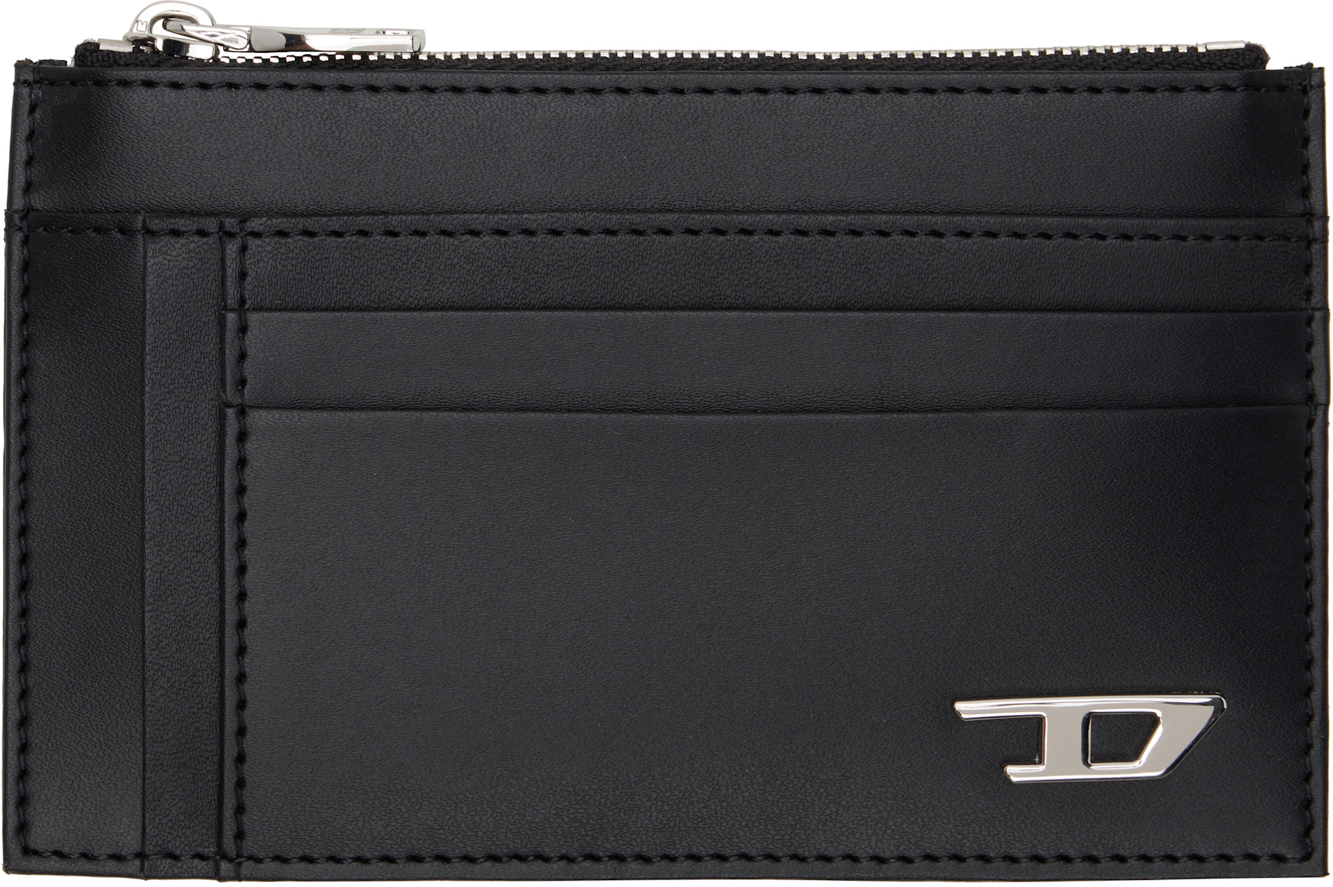 Diesel: Black Zip Pocket Leather Card Holder | SSENSE Canada