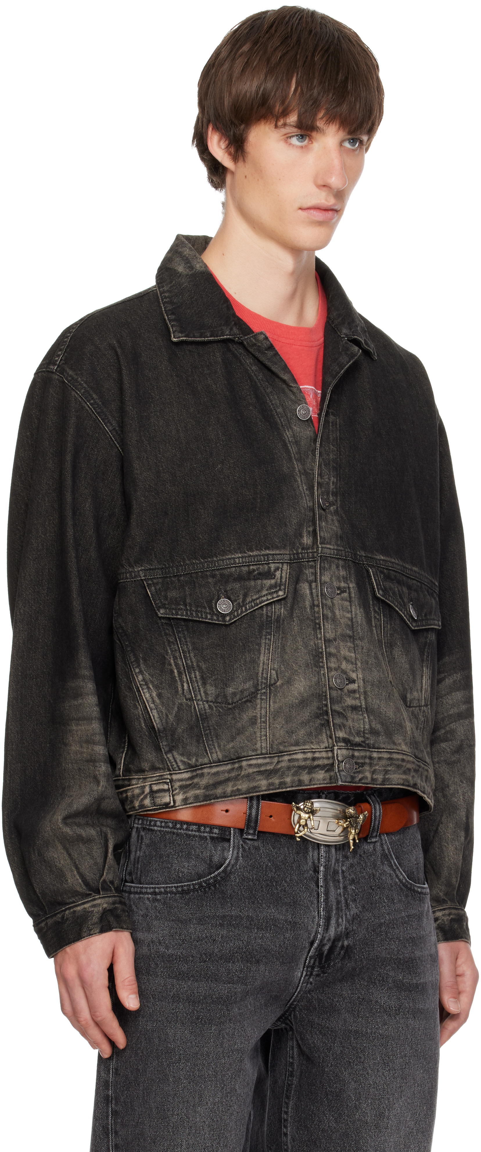 Diesel - Black Dirty-Effect Denim Trucker Jacket