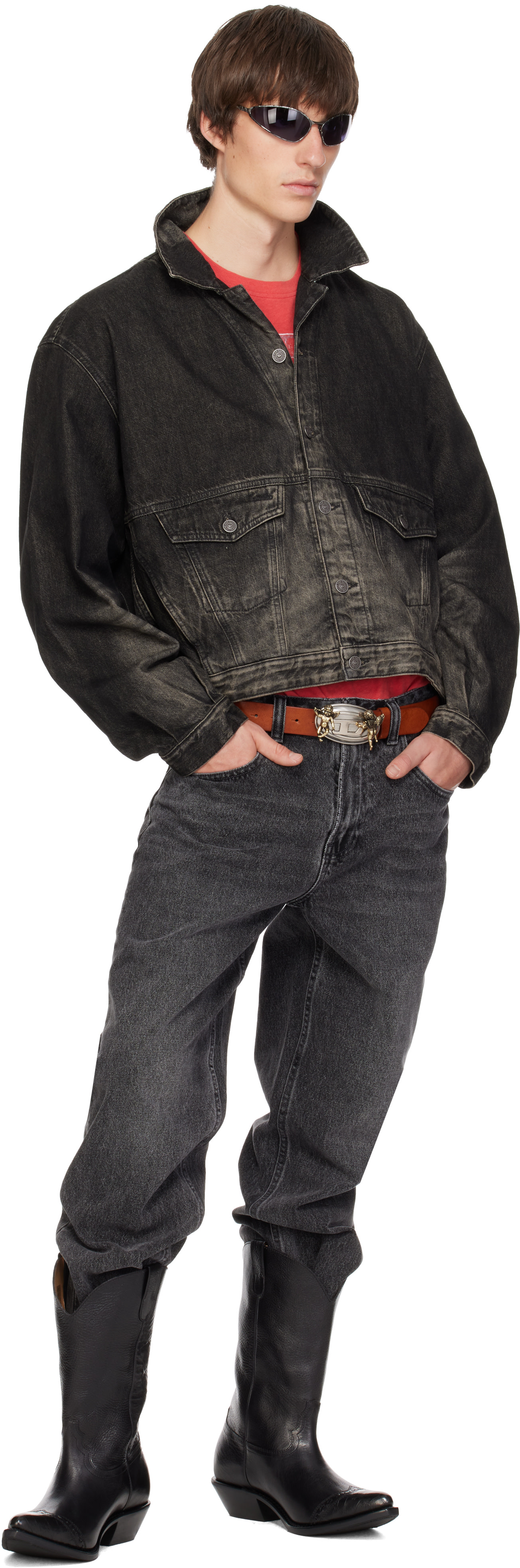 Diesel - Black Dirty-Effect Denim Trucker Jacket