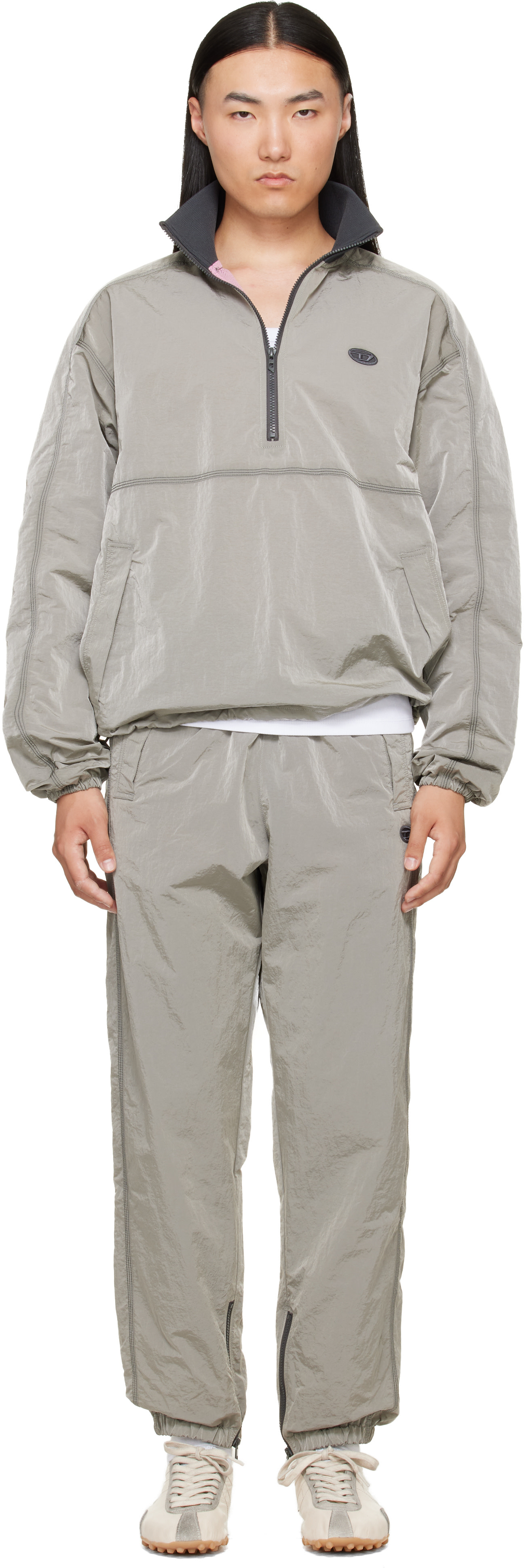 Diesel - Gray Crinkle Effect Nylon Anorak