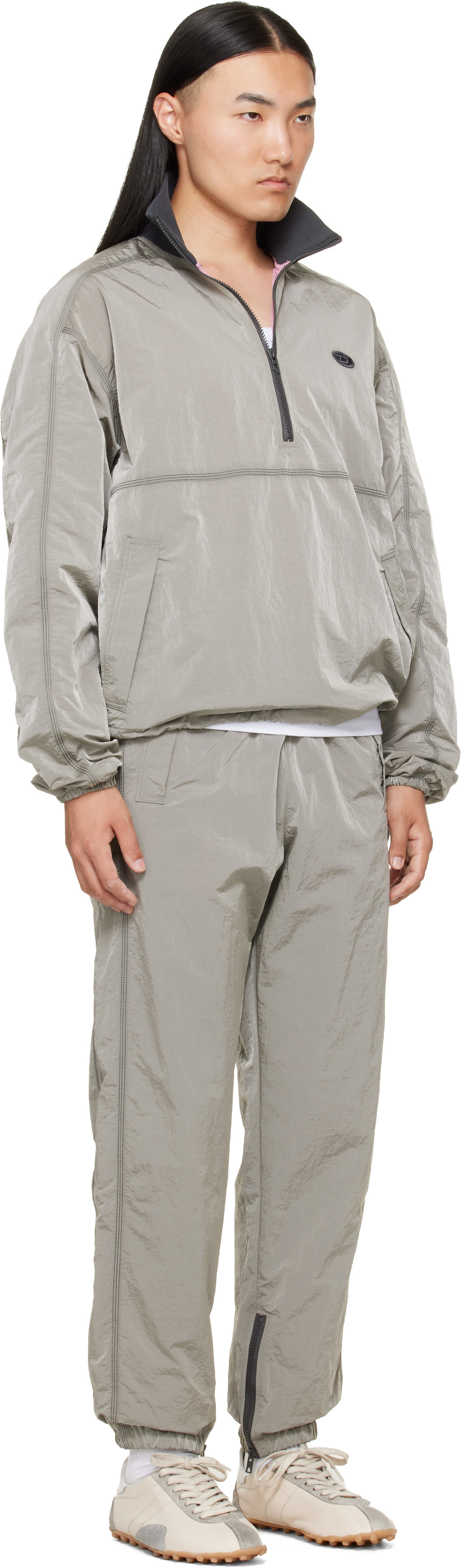 Diesel - Gray Crinkle Effect Nylon Anorak