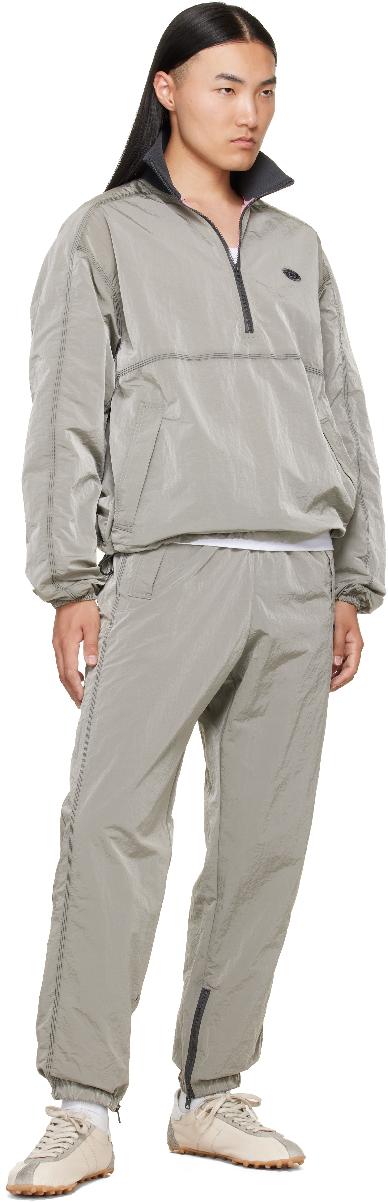 Diesel - Gray Crinkle Effect Nylon Anorak