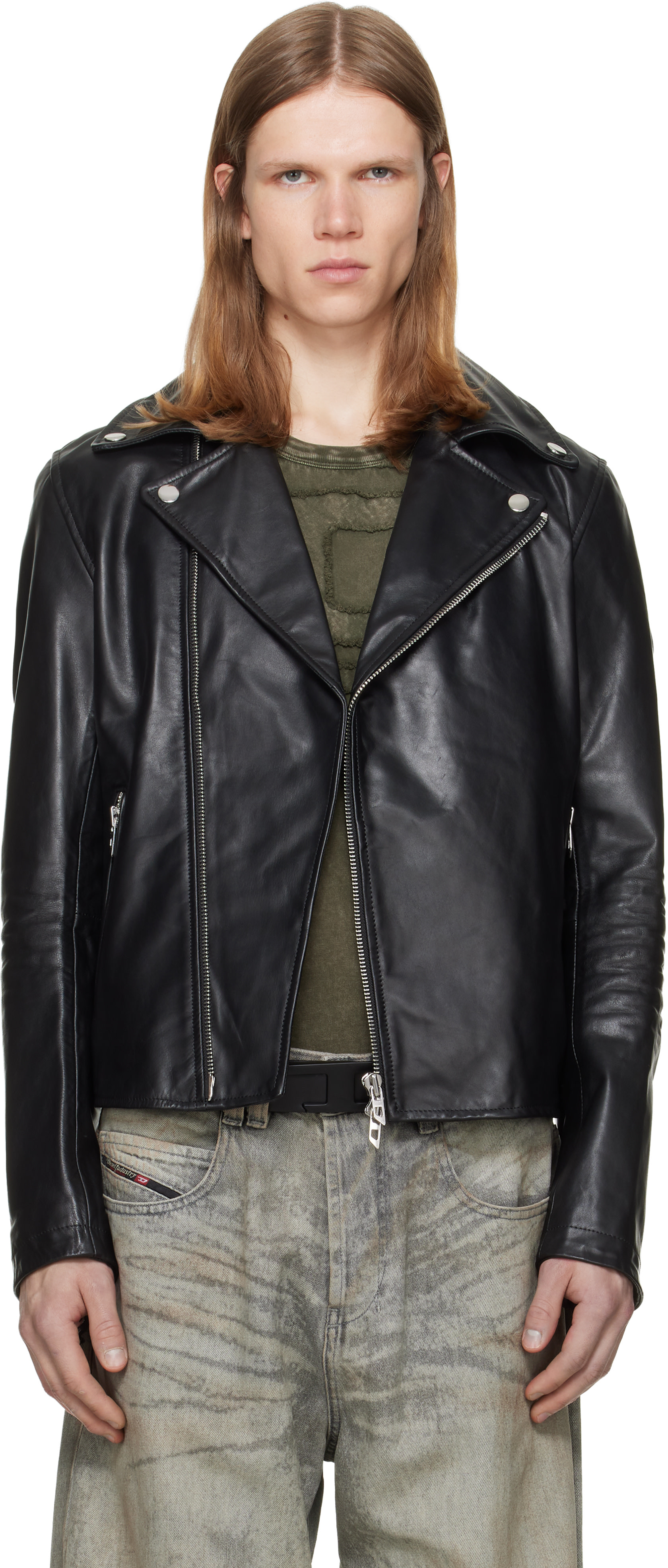 Diesel - Blouson Eo-Wrd noir en cuir