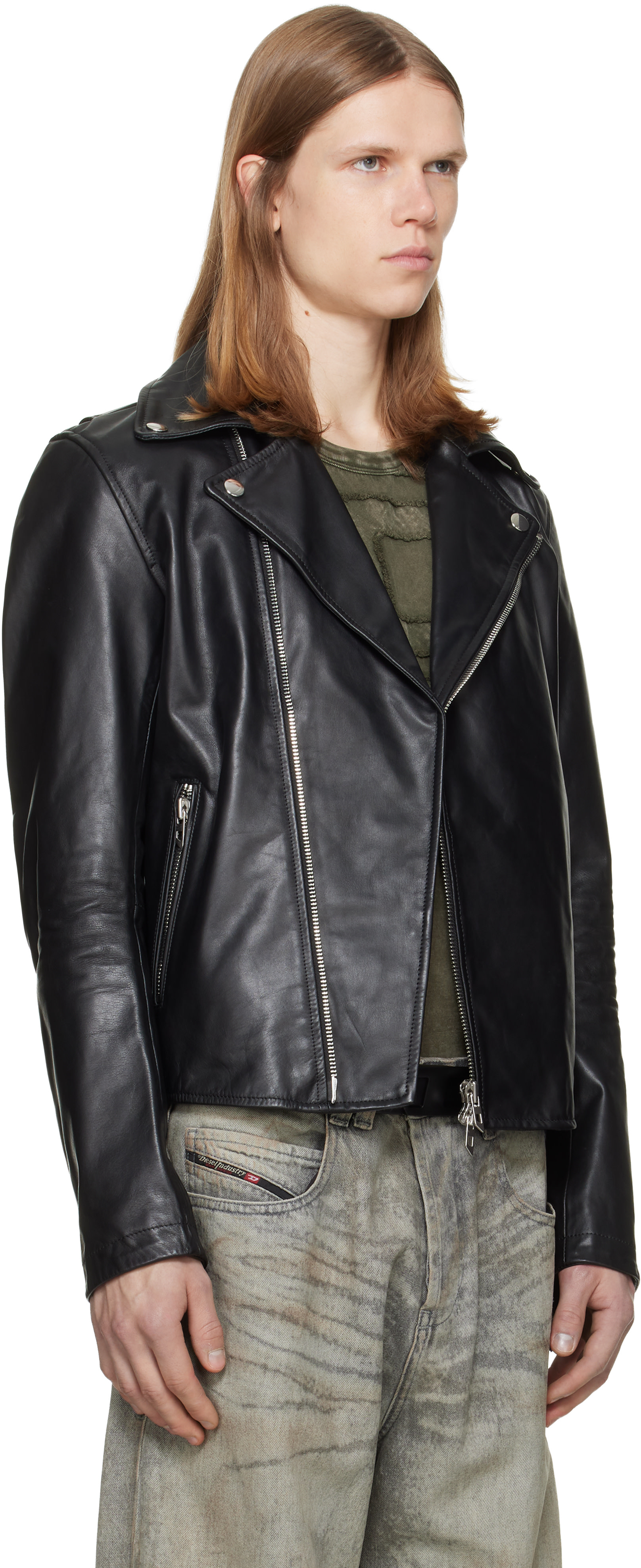Diesel - Blouson Eo-Wrd noir en cuir