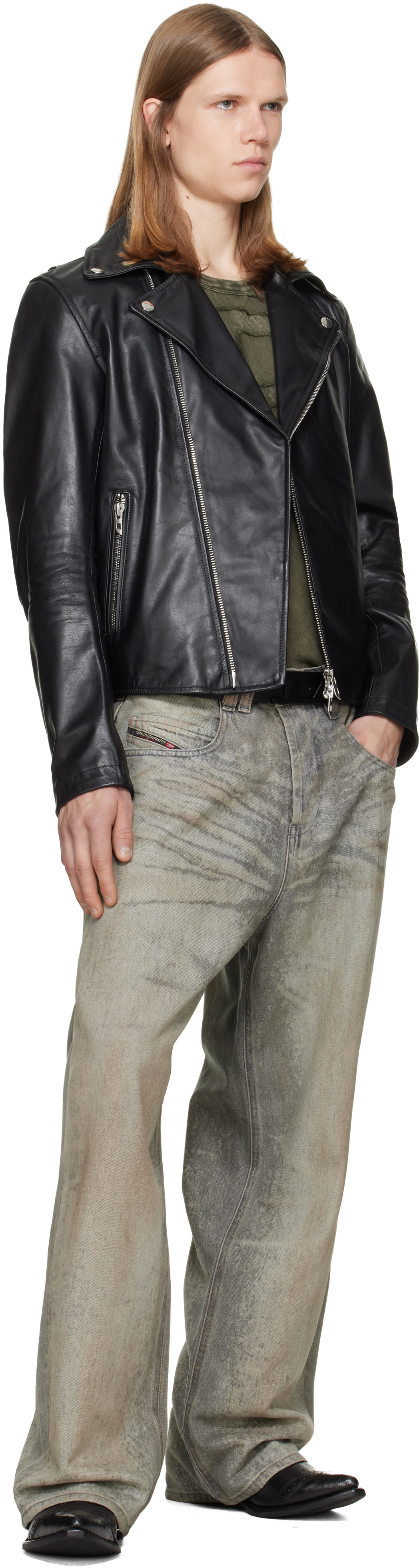 Diesel - Blouson Eo-Wrd noir en cuir