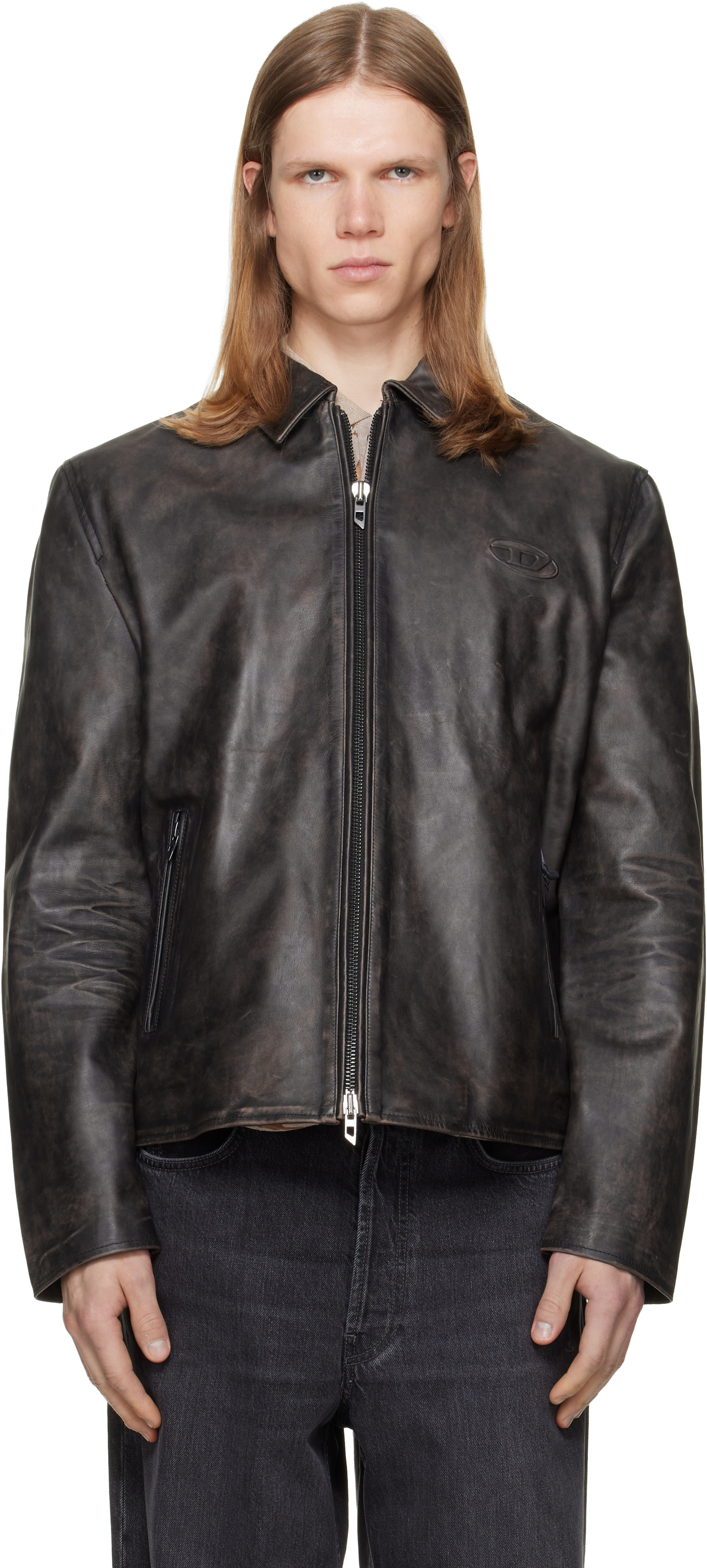 Diesel - ブラウン Treated Leather コーチジャケット
