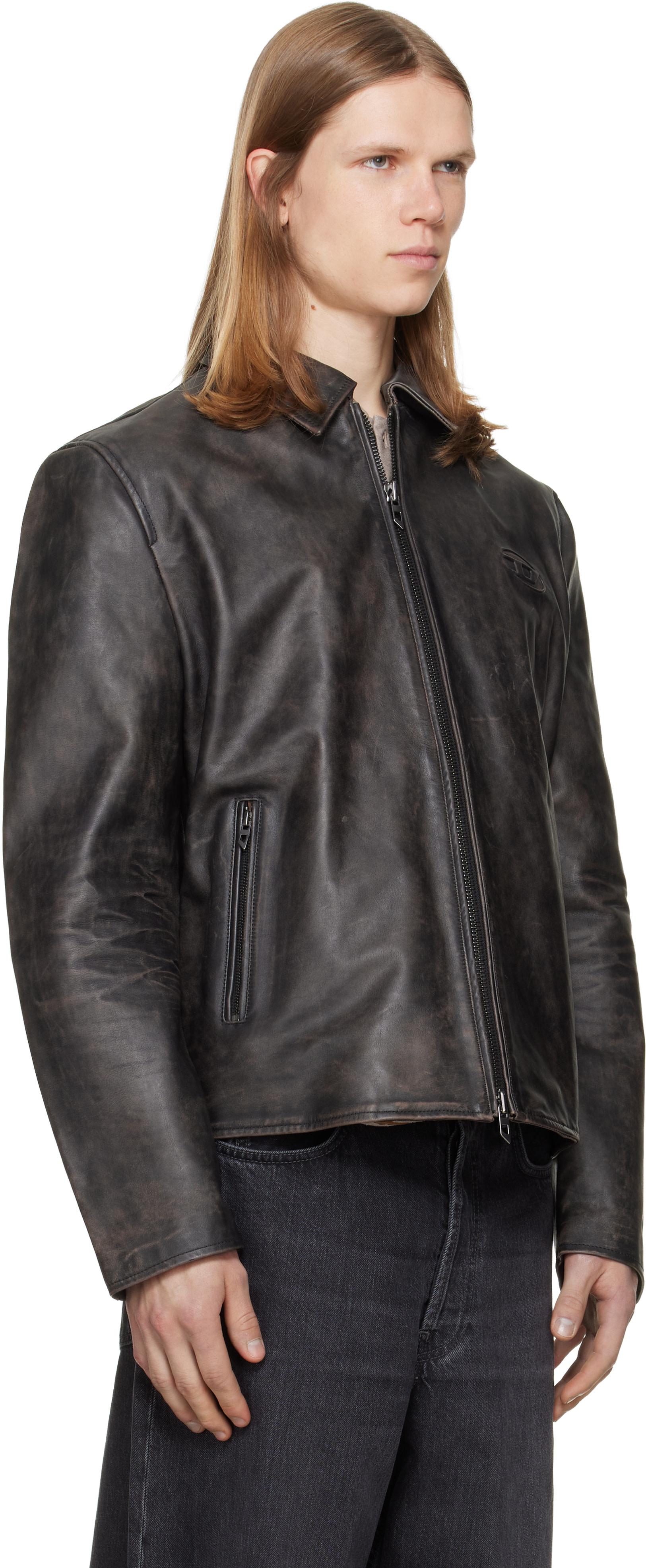Diesel - ブラウン Treated Leather コーチジャケット