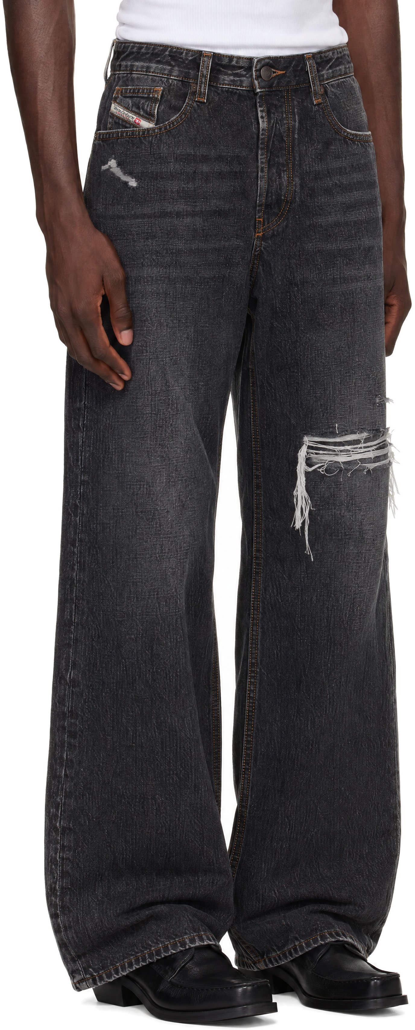 Diesel - Jean décontracté noir à taille basse