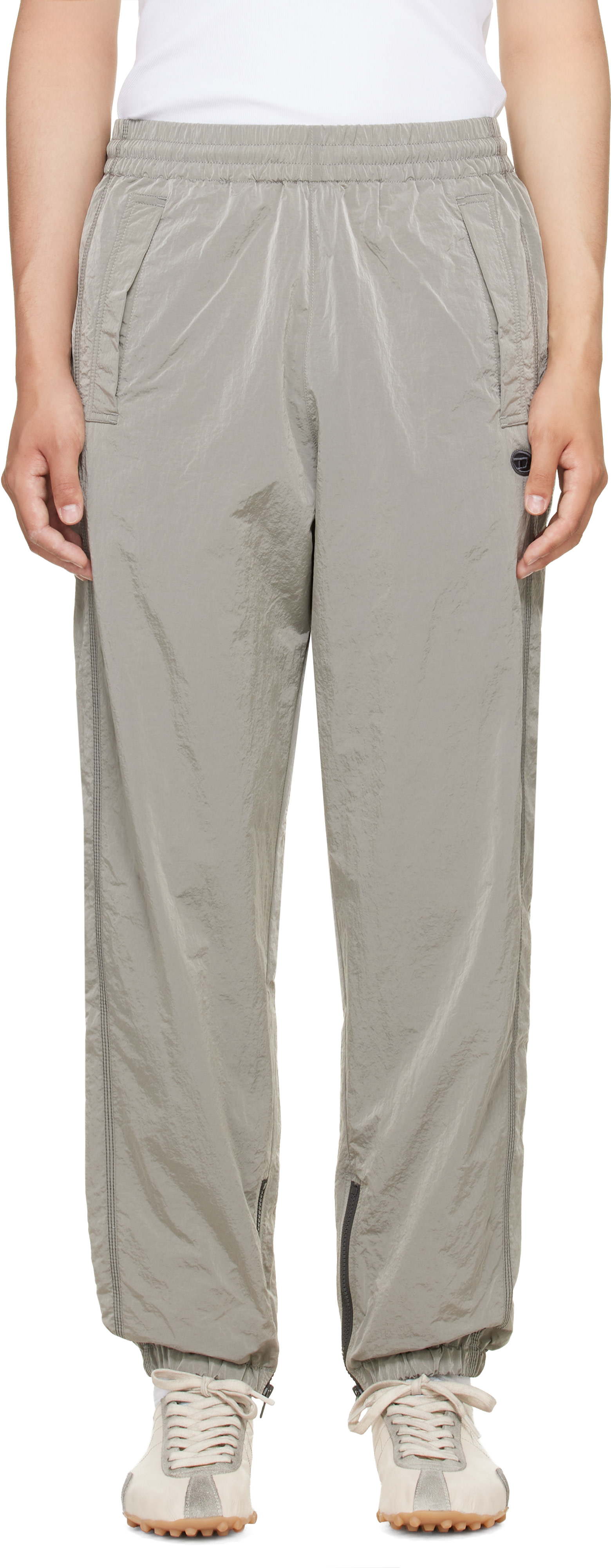 Diesel - Gray Crinkle Effect Nylon Trousers